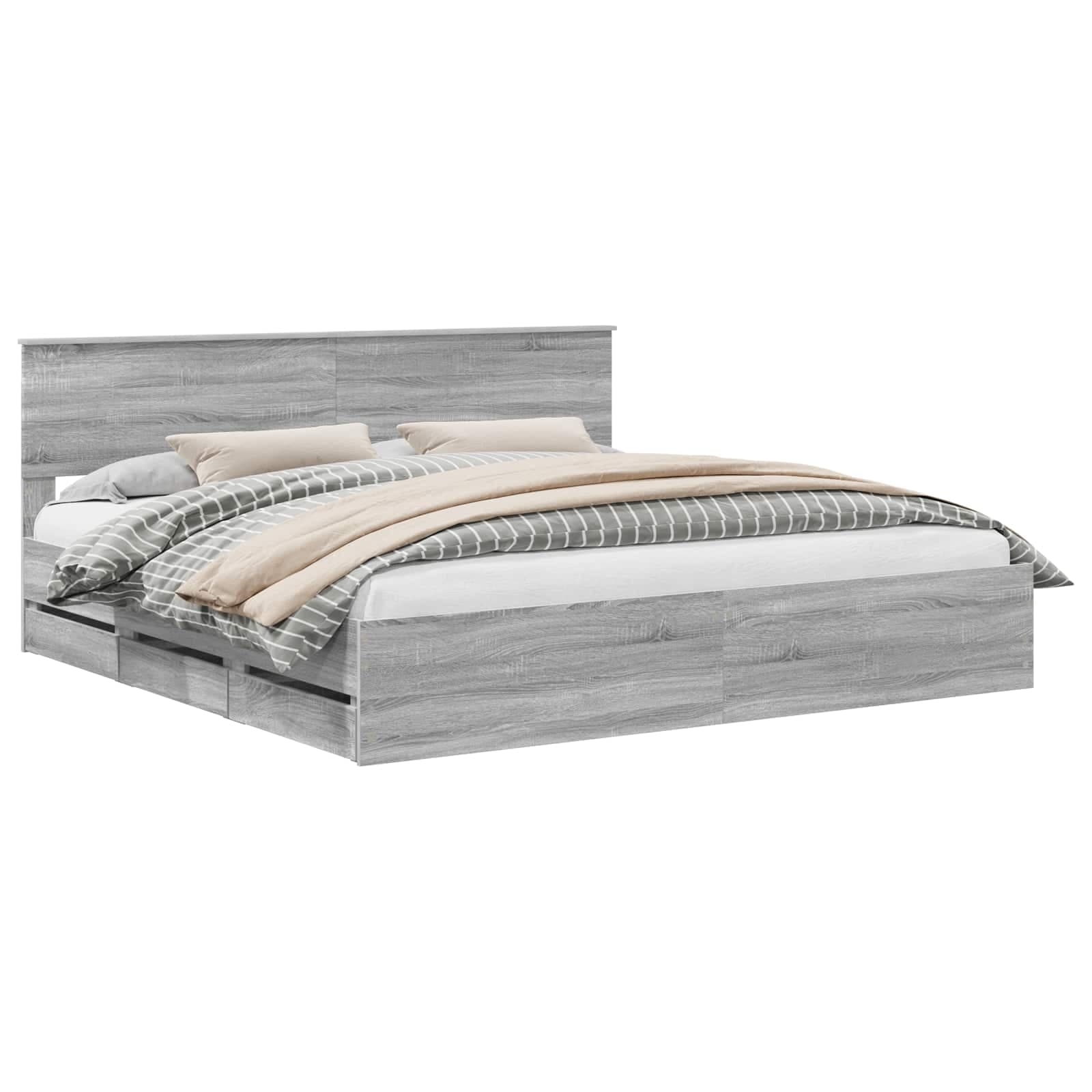 vidaXL Estrutura da Cama com gaveta Cinza Sonoma 200 x 200 cm