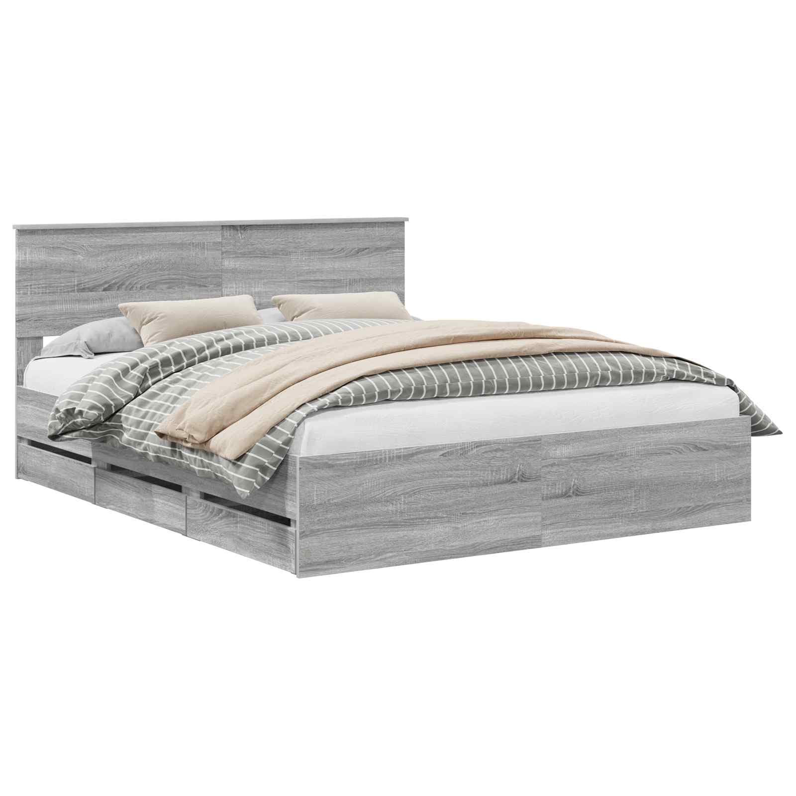 vidaXL Estrutura da Cama com gaveta Cinza Sonoma 160 x 200 cm