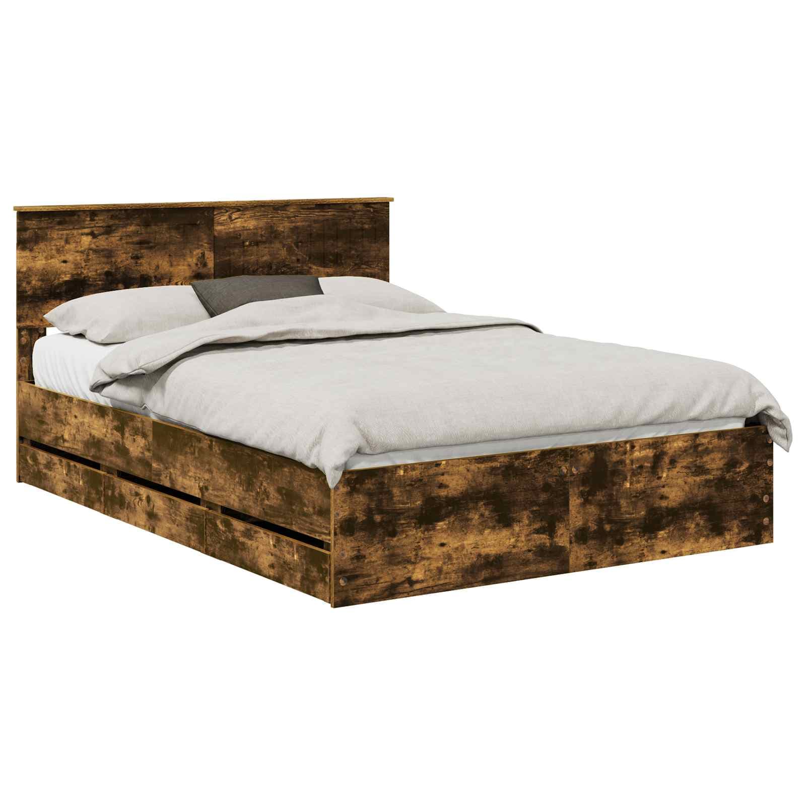vidaXL Estrutura da Cama com gaveta Carvalho Defumado 135 x 190 cm