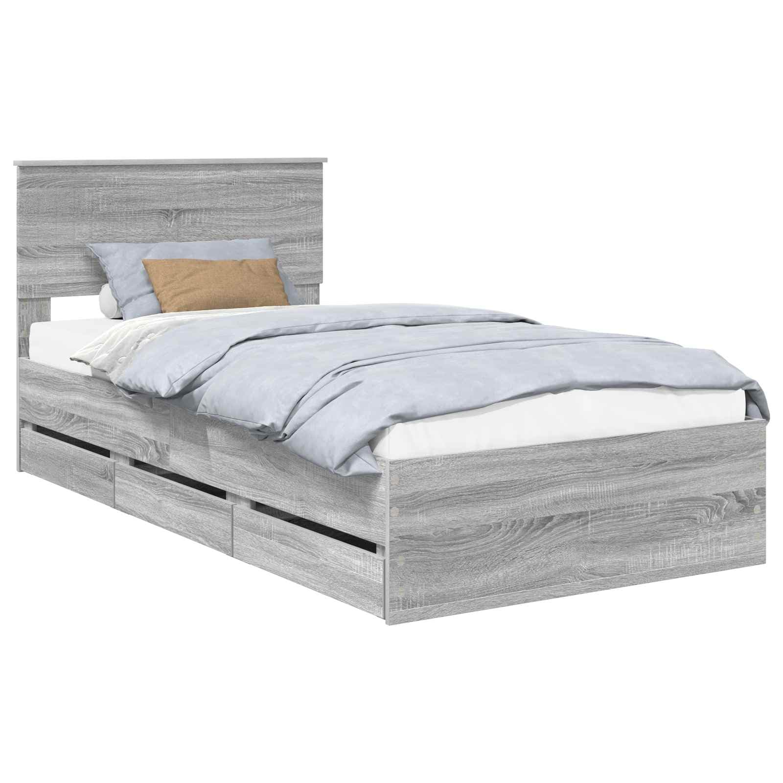 vidaXL Estrutura da Cama com gaveta Cinza Sonoma 100 x 200 cm