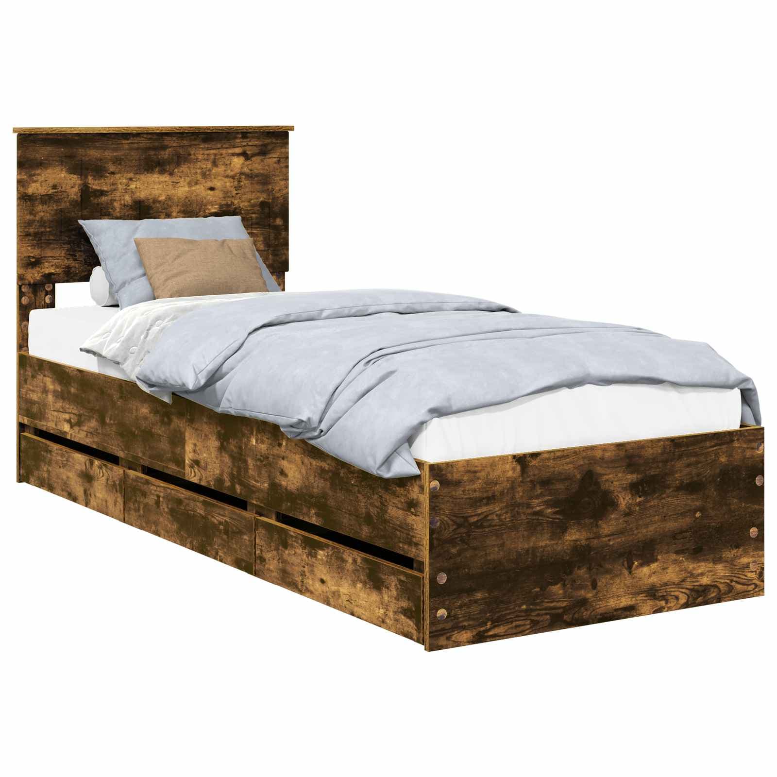 vidaXL Estrutura da Cama com gaveta Carvalho Defumado 75 x 190 cm