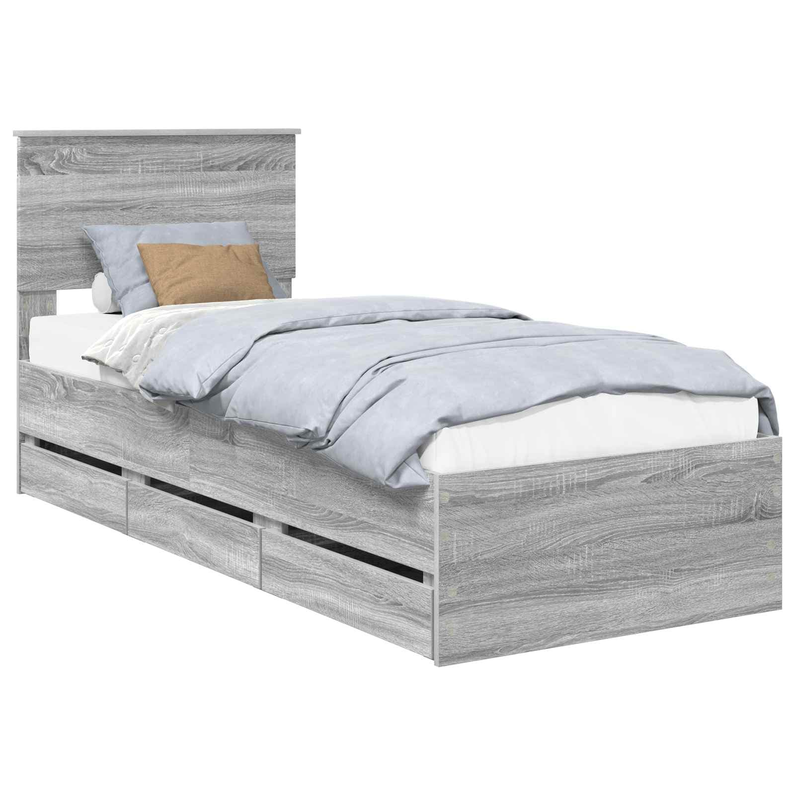 vidaXL Estrutura da Cama com gaveta Cinza Sonoma 75 x 190 cm