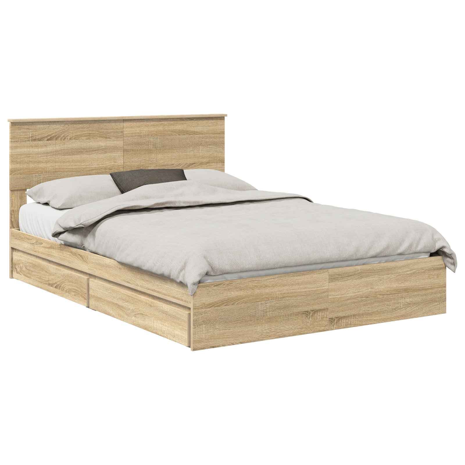 vidaXL Cama com Armazenamento com gaveta Carvalho Sonoma 135 x 190 cm