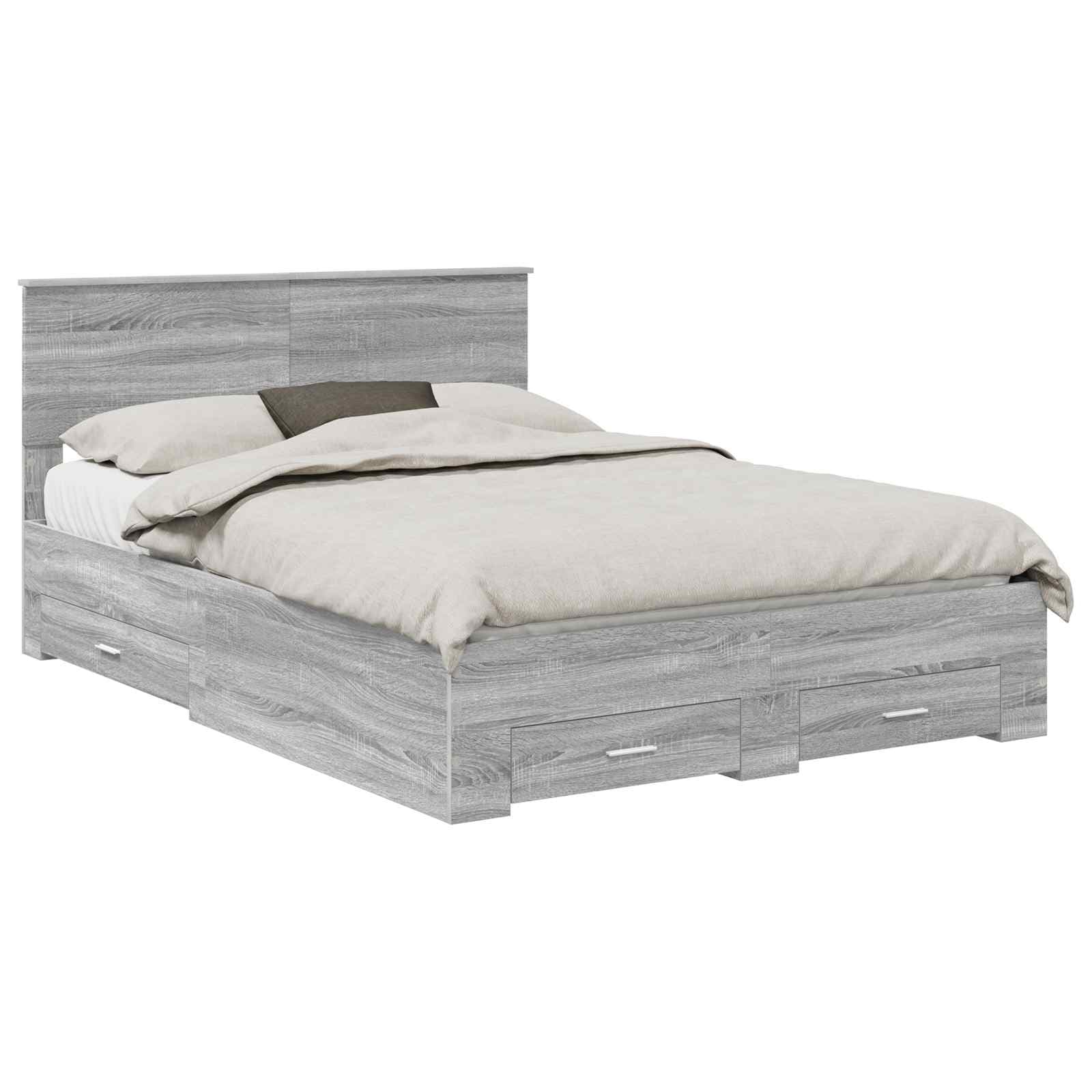 vidaXL Estrutura da Cama Cinza Sonoma 135 x 190 cm Madeira processada