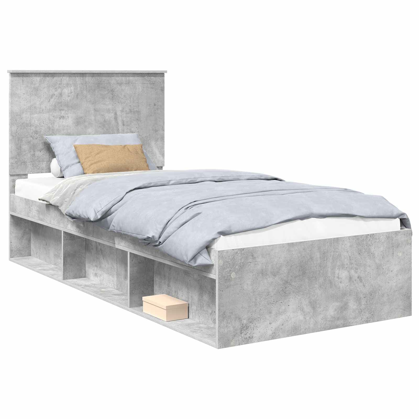 vidaXL Estrutura da Cama com cabeceira Cinza Concreto 90 x 190 cm