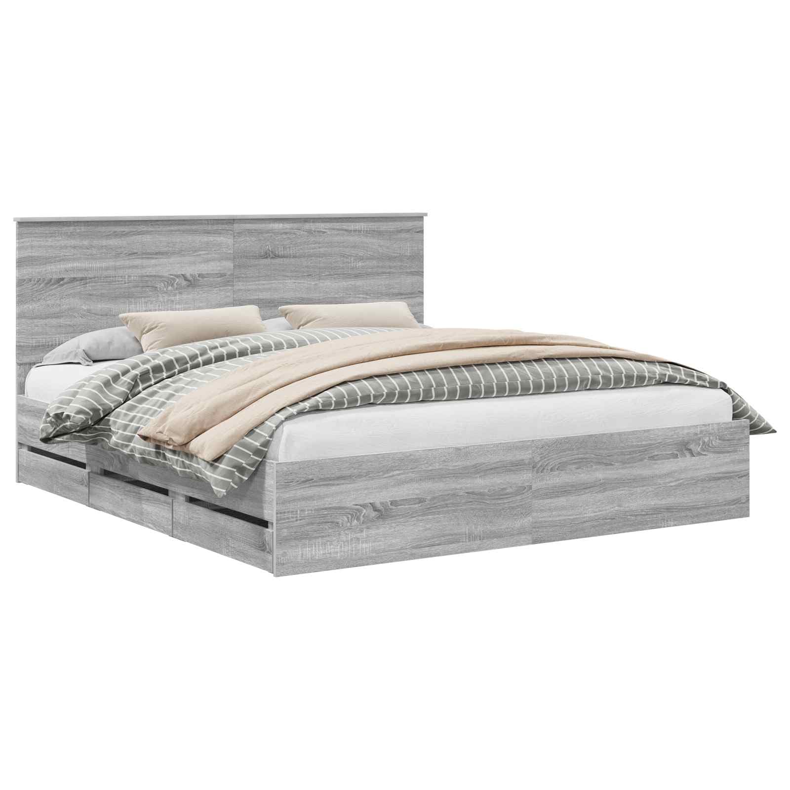 vidaXL Estrutura da Cama com gaveta Cinza Sonoma 180 x 200 cm
