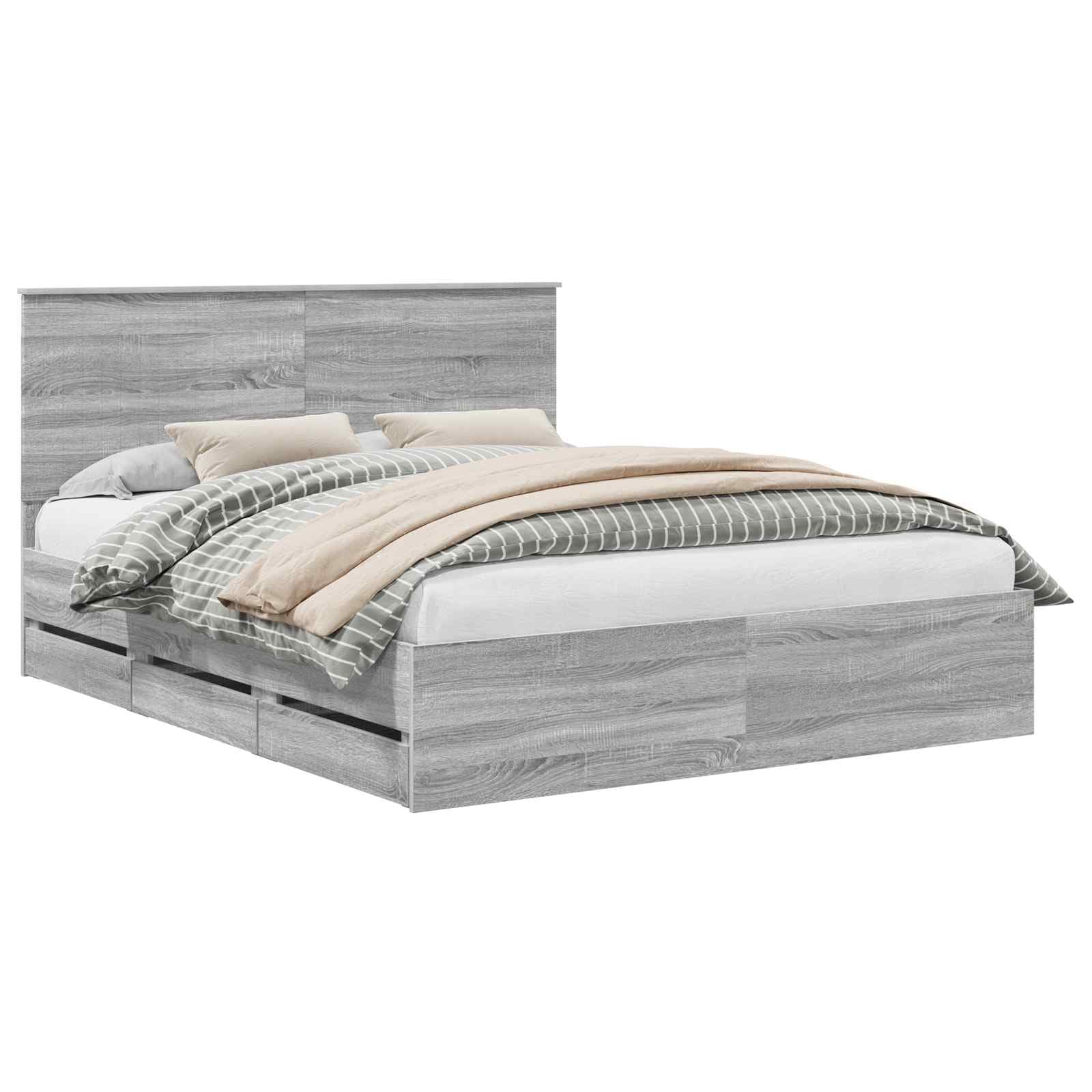 vidaXL Estrutura da Cama com gaveta Cinza Sonoma 160 x 200 cm