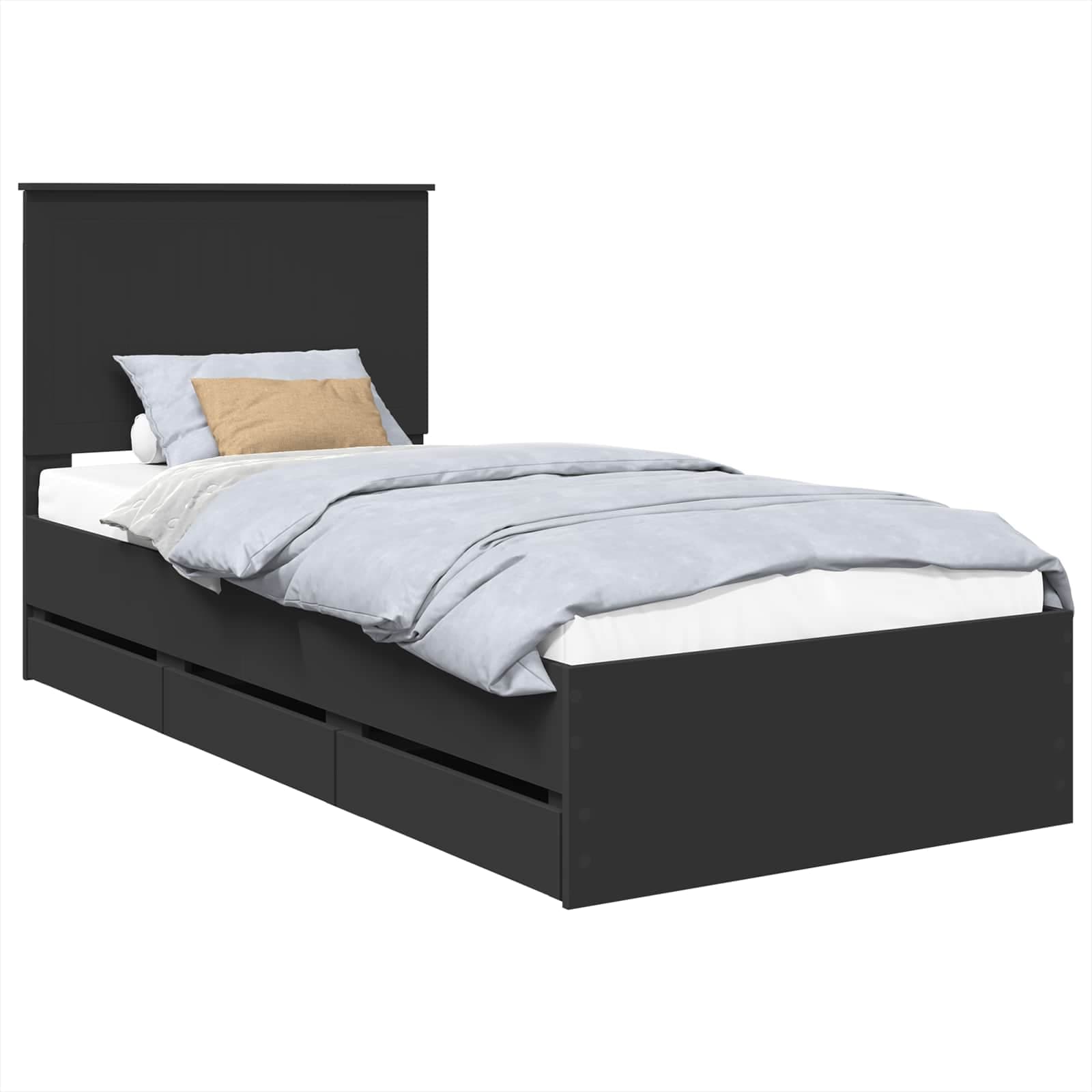 vidaXL Estrutura da Cama Preto 90 x 190 cm Madeira de Engenharia