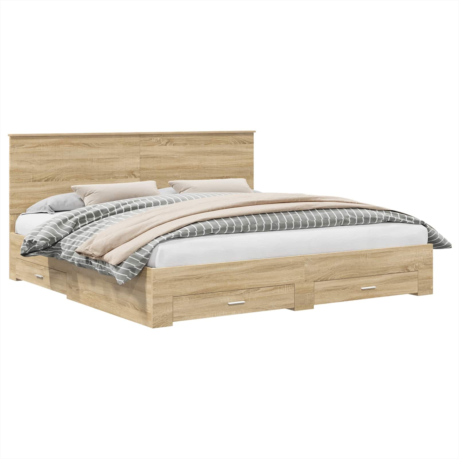 vidaXL Estrutura da Cama com cabeceira Carvalho Sonoma 200 x 200 cm