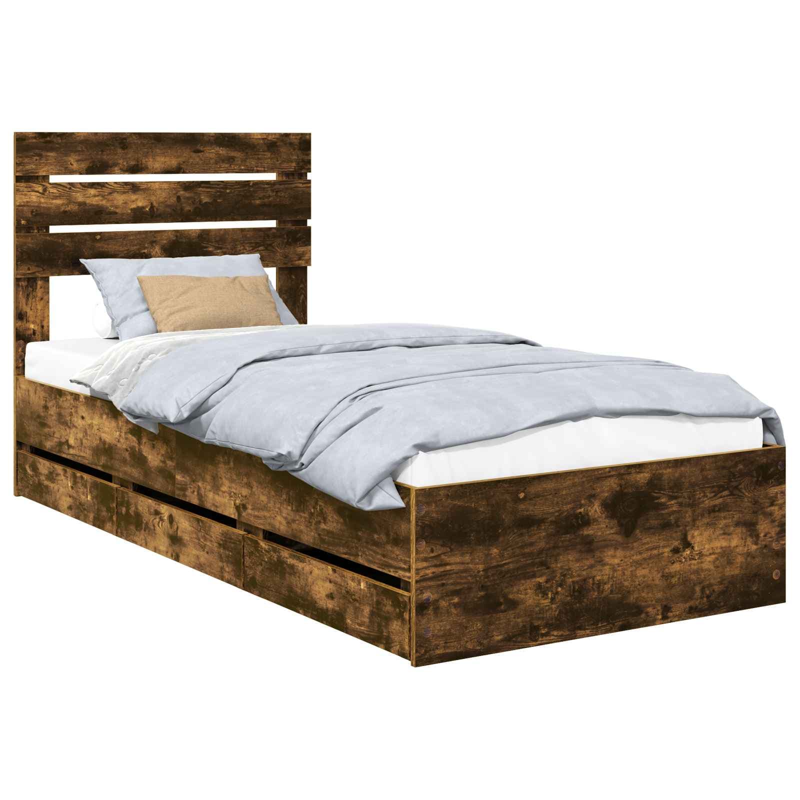 vidaXL Estrutura da Cama com gaveta Carvalho Defumado 90 x 190 cm