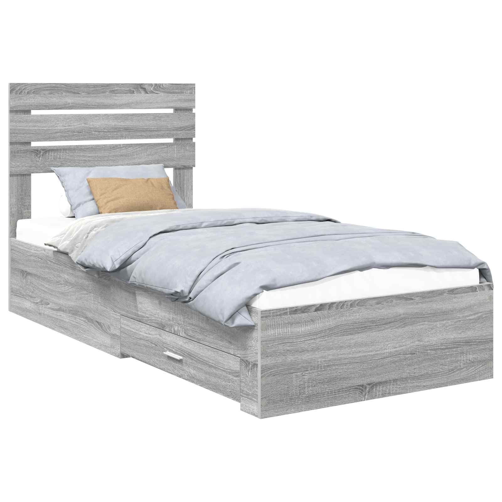 vidaXL Estrutura da Cama com gaveta Cinza Sonoma e Prata 75 x 190 cm