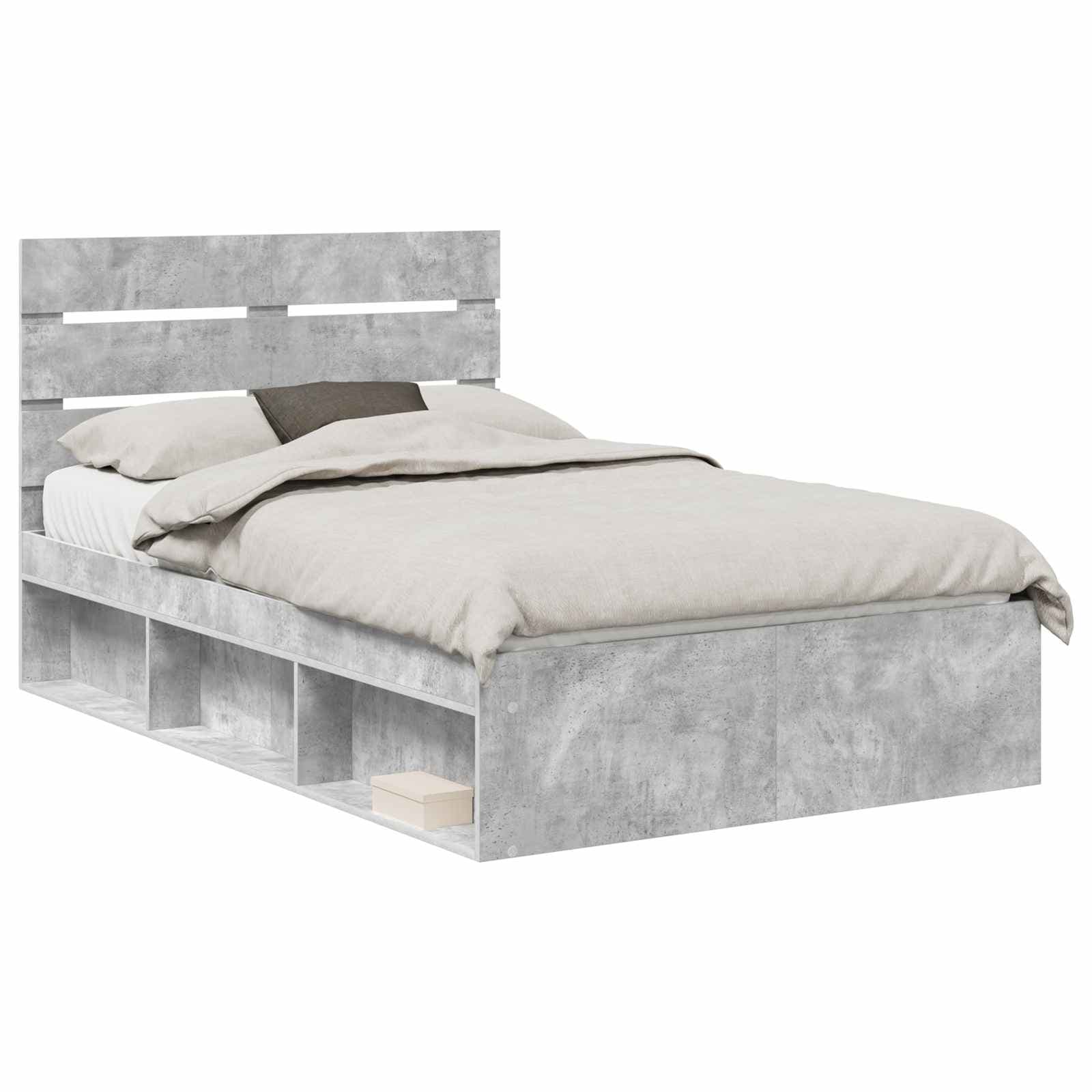 vidaXL Estrutura da Cama com cabeceira Cinza Concreto 135 x 190 cm