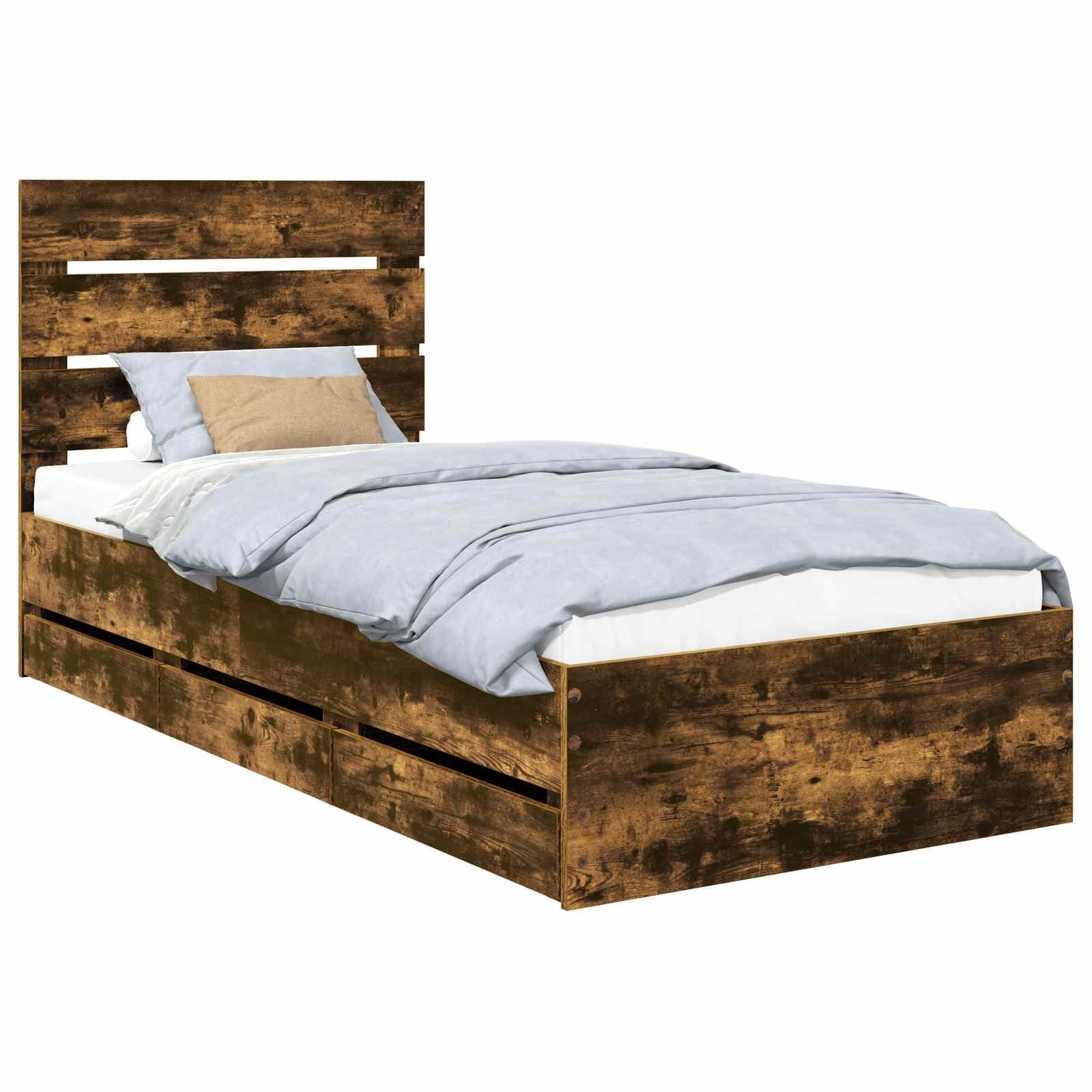vidaXL Estrutura da Cama com gaveta Carvalho Defumado 75 x 190 cm