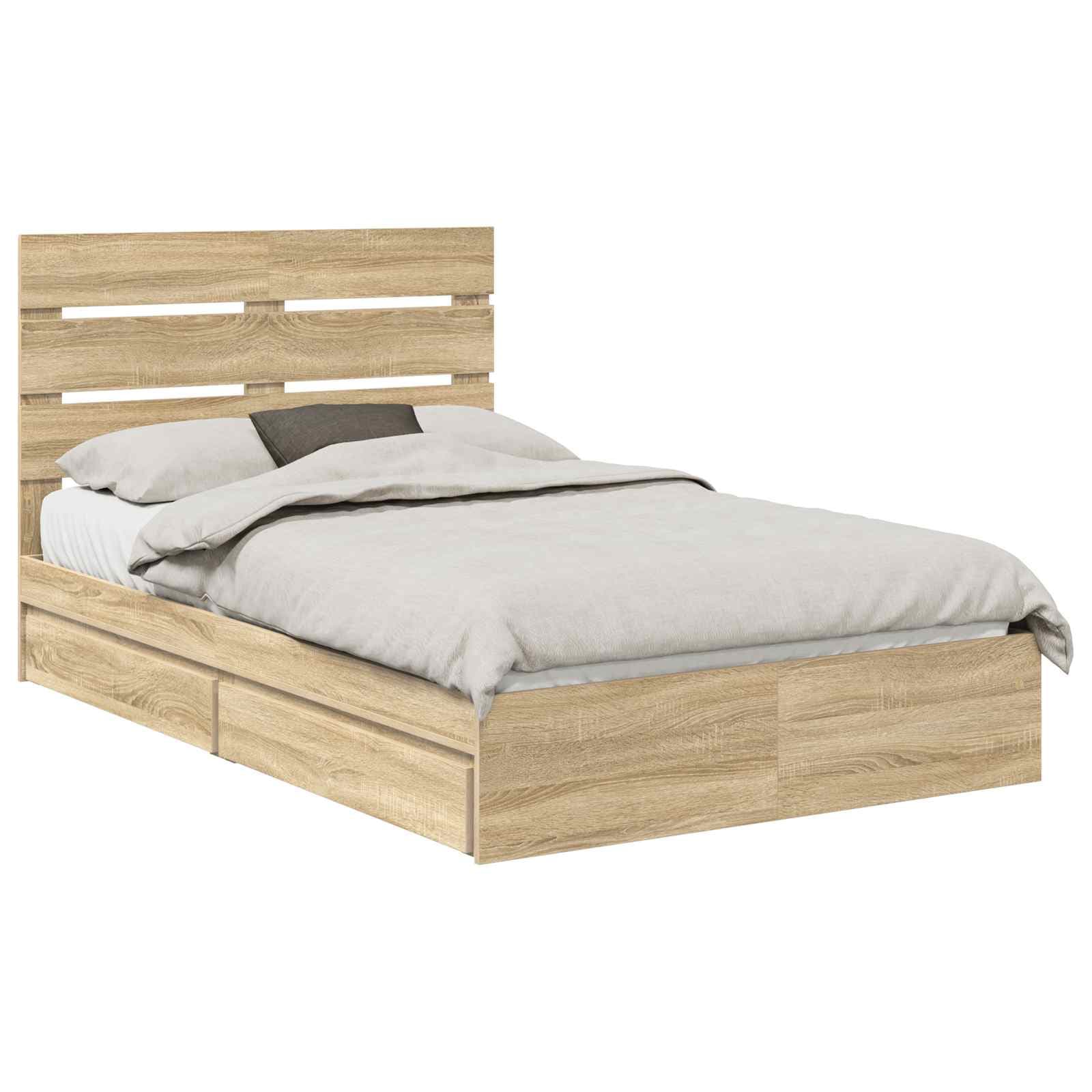 vidaXL Cama com Armazenamento com gaveta Carvalho Sonoma 135 x 190 cm