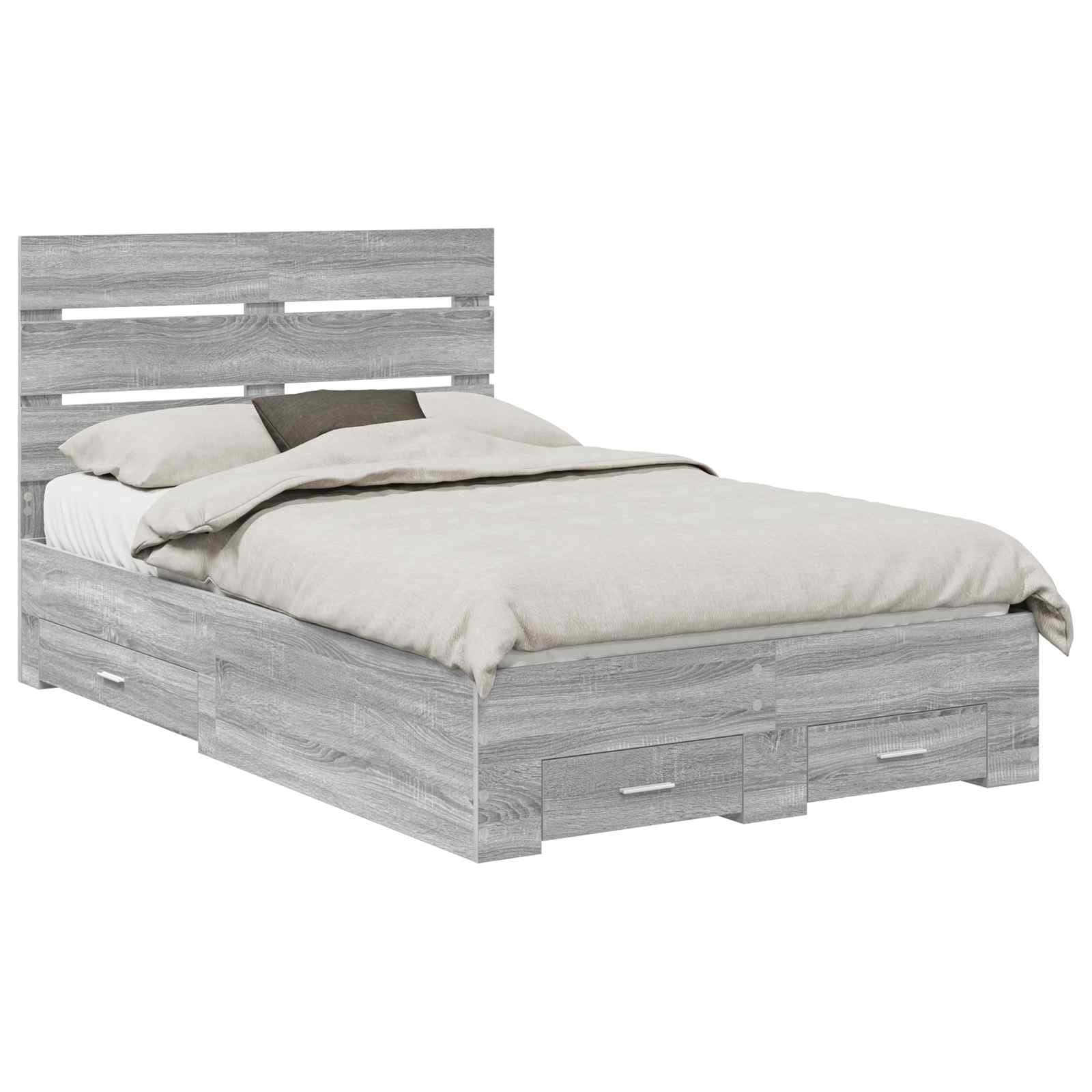 vidaXL Estrutura da Cama Cinza Sonoma 135 x 190 cm Madeira processada