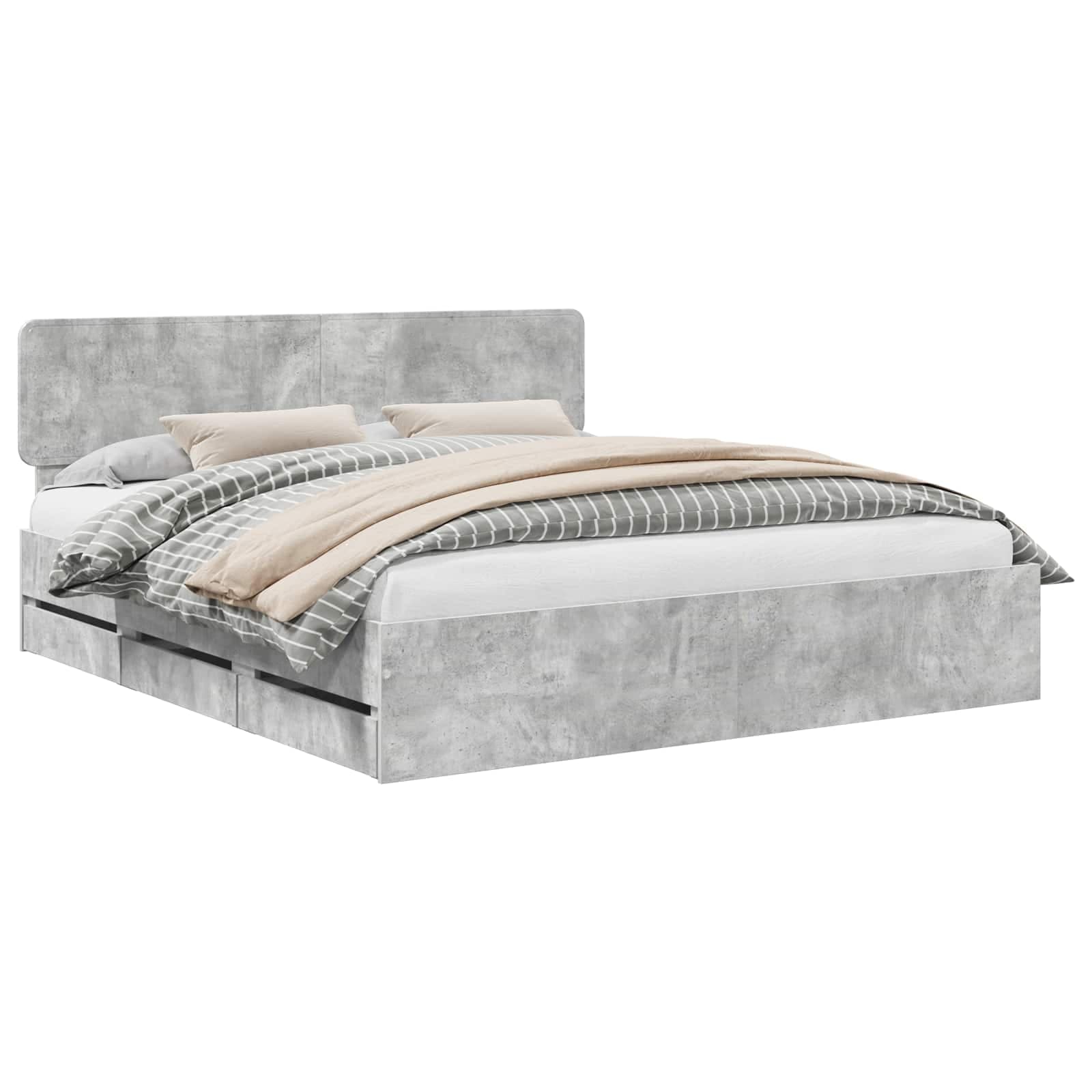vidaXL Estrutura da Cama com gaveta Cinzento Concreto 200 x 200 cm