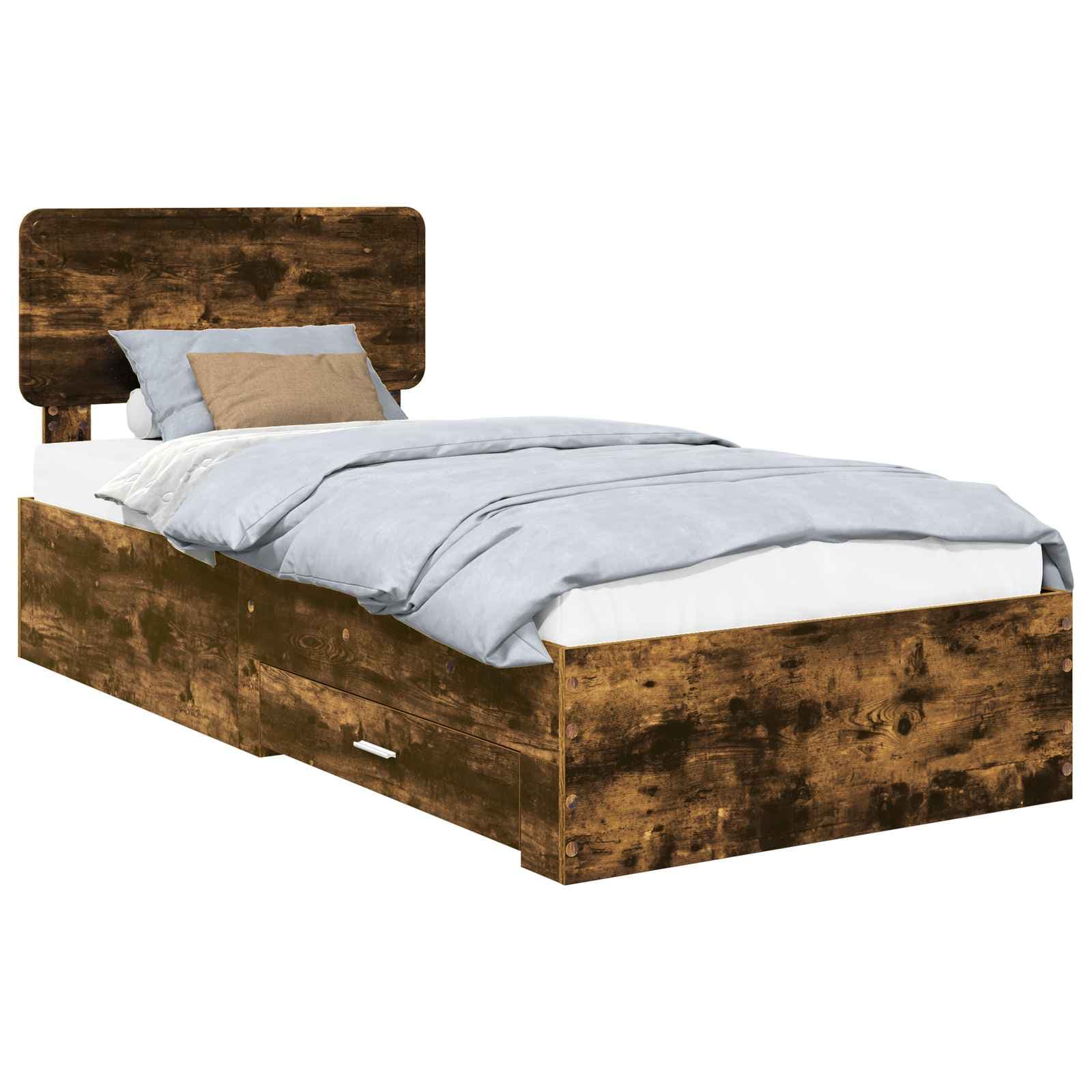 vidaXL Estrutura da Cama com cabeceira Carvalho Defumado 90 x 190 cm