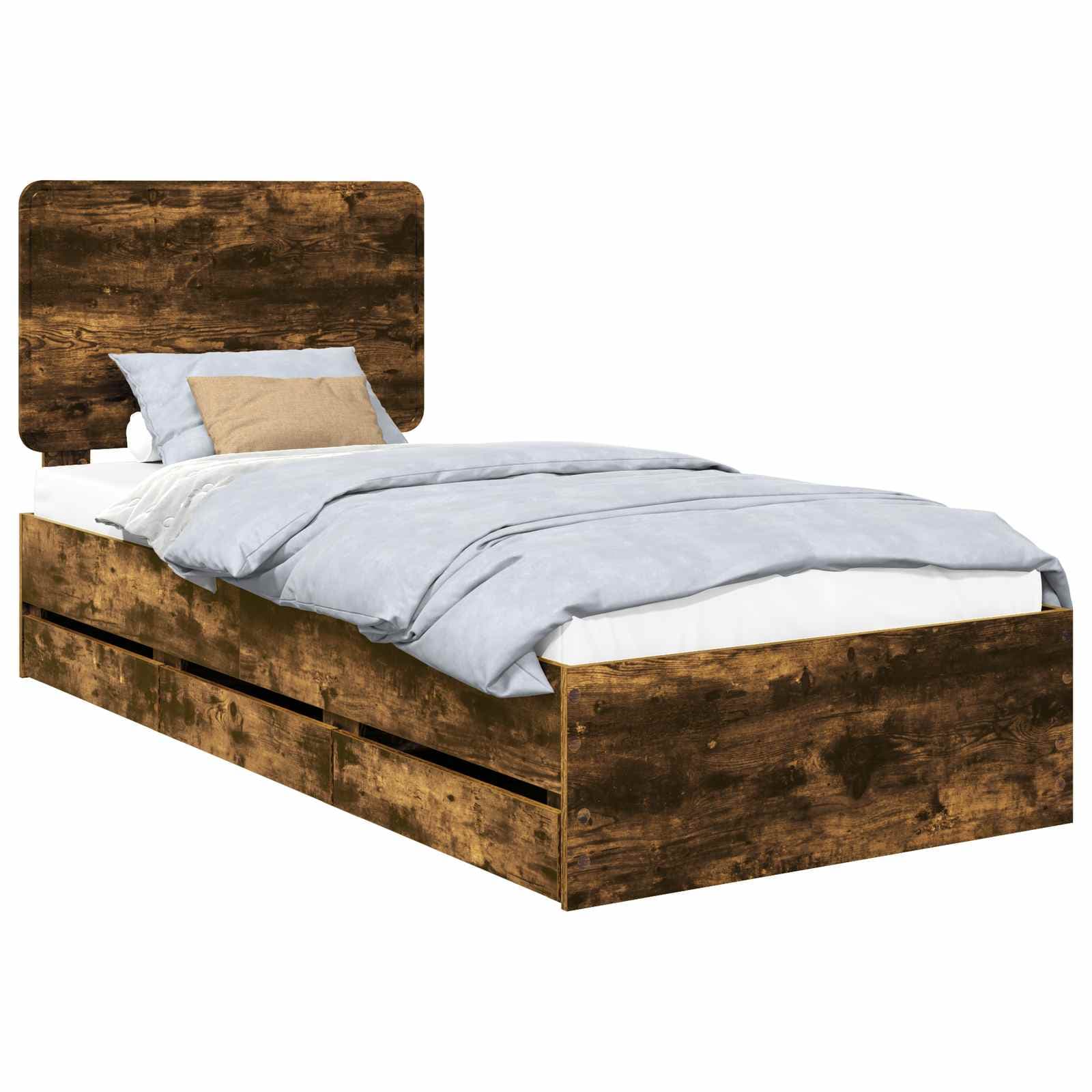 vidaXL Estrutura da Cama com gaveta Carvalho Defumado 90 x 190 cm
