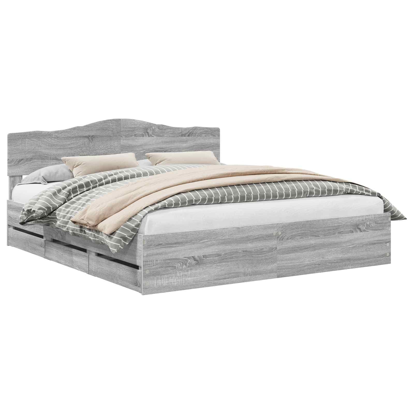 vidaXL Estrutura da Cama com gaveta Cinza Sonoma 180 x 200 cm