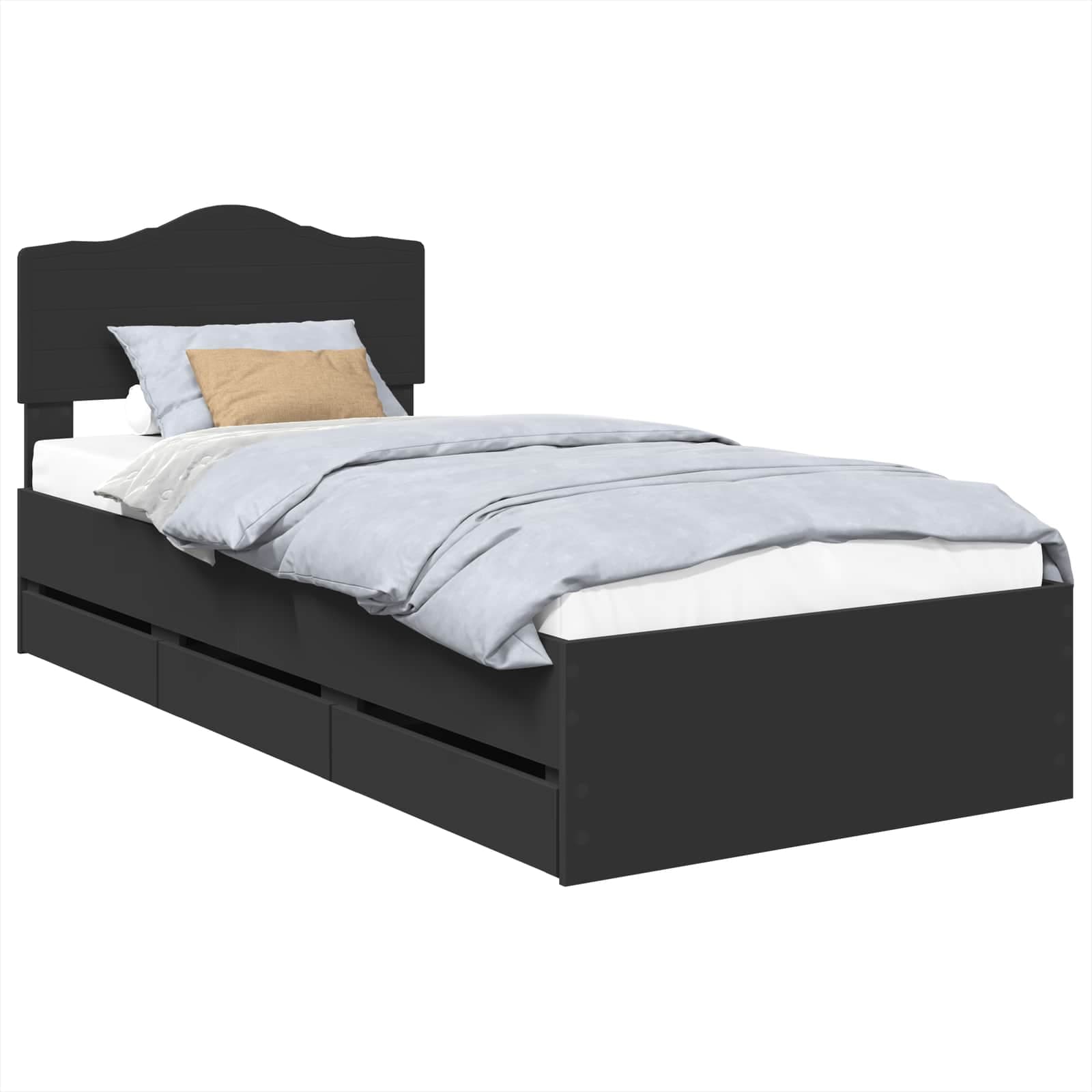 vidaXL Estrutura da Cama Preto 90 x 200 cm Madeira de Engenharia
