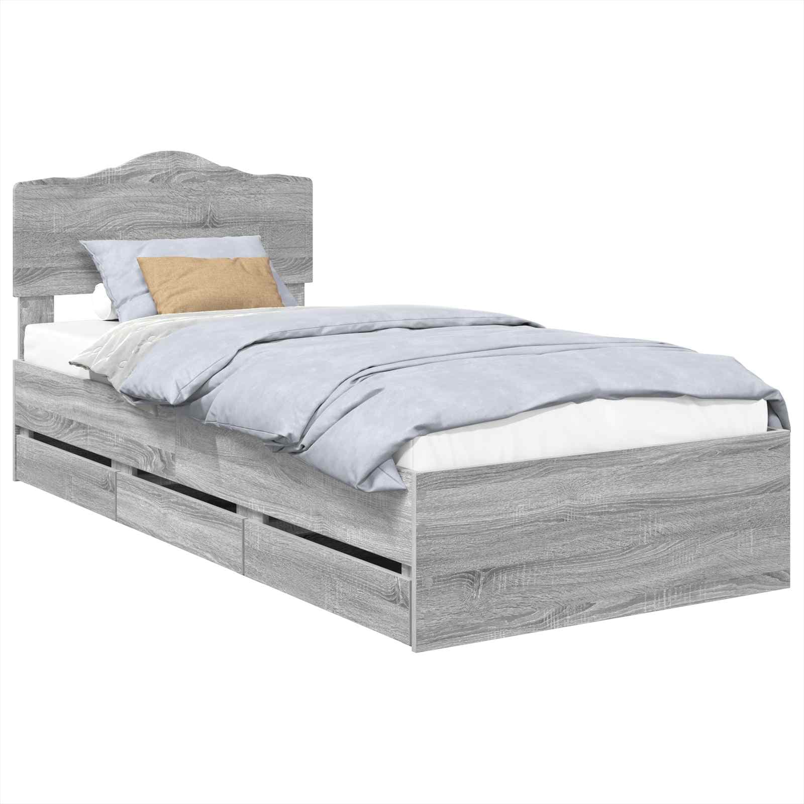 vidaXL Estrutura da Cama com gaveta Cinza Sonoma 90 x 190 cm