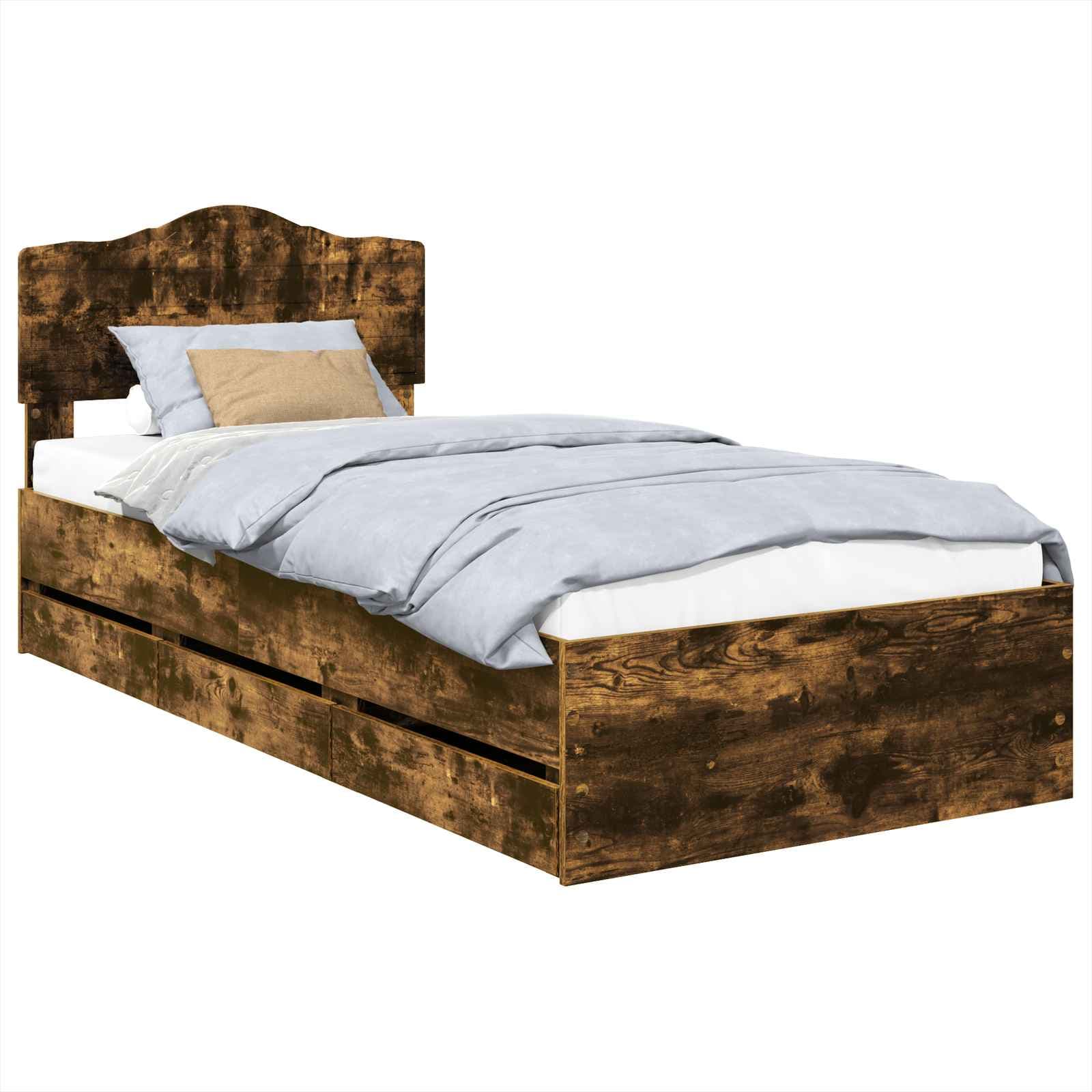 vidaXL Estrutura da Cama com gaveta Carvalho Defumado 75 x 190 cm
