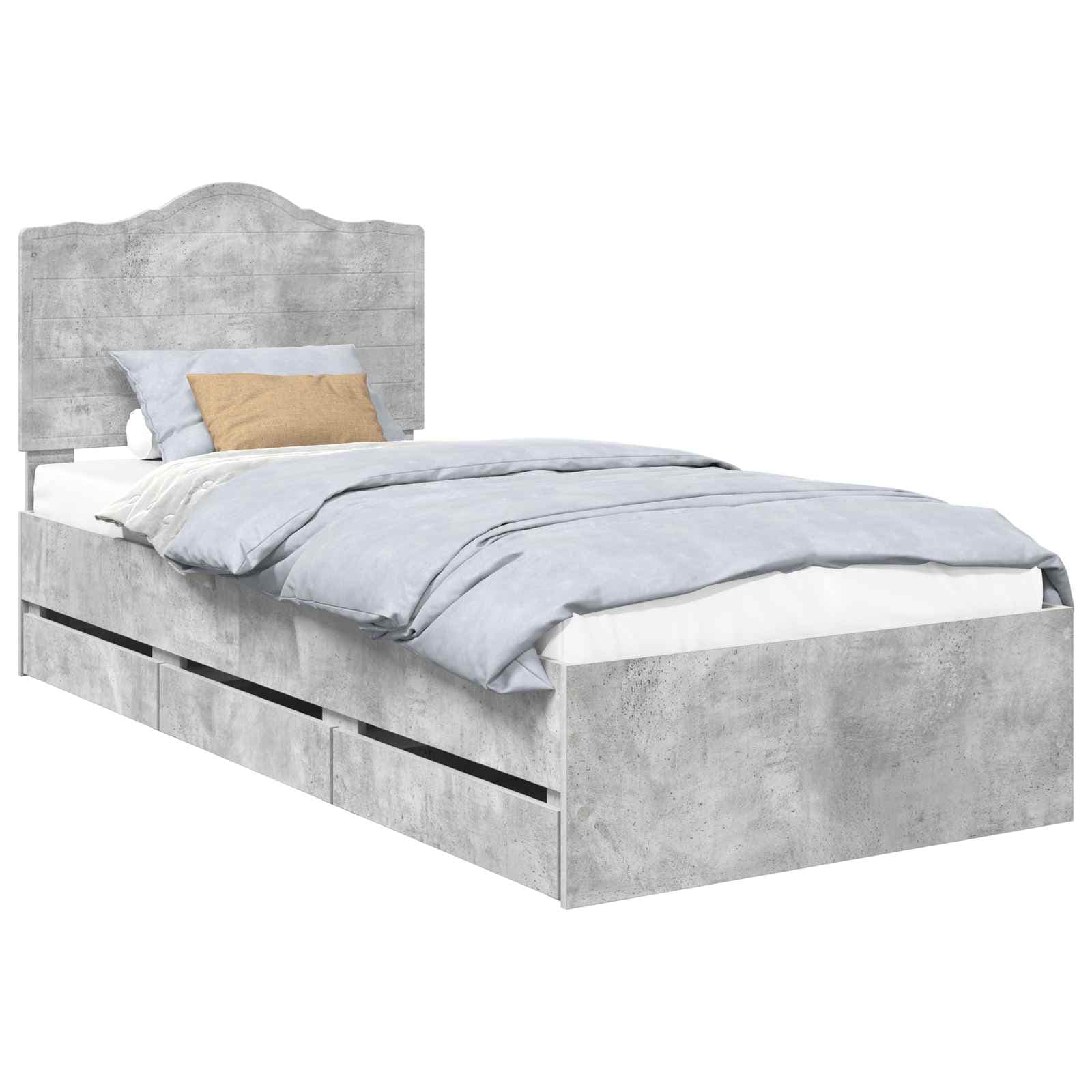 vidaXL Estrutura da Cama com gaveta Cinzento Concreto 90 x 190 cm