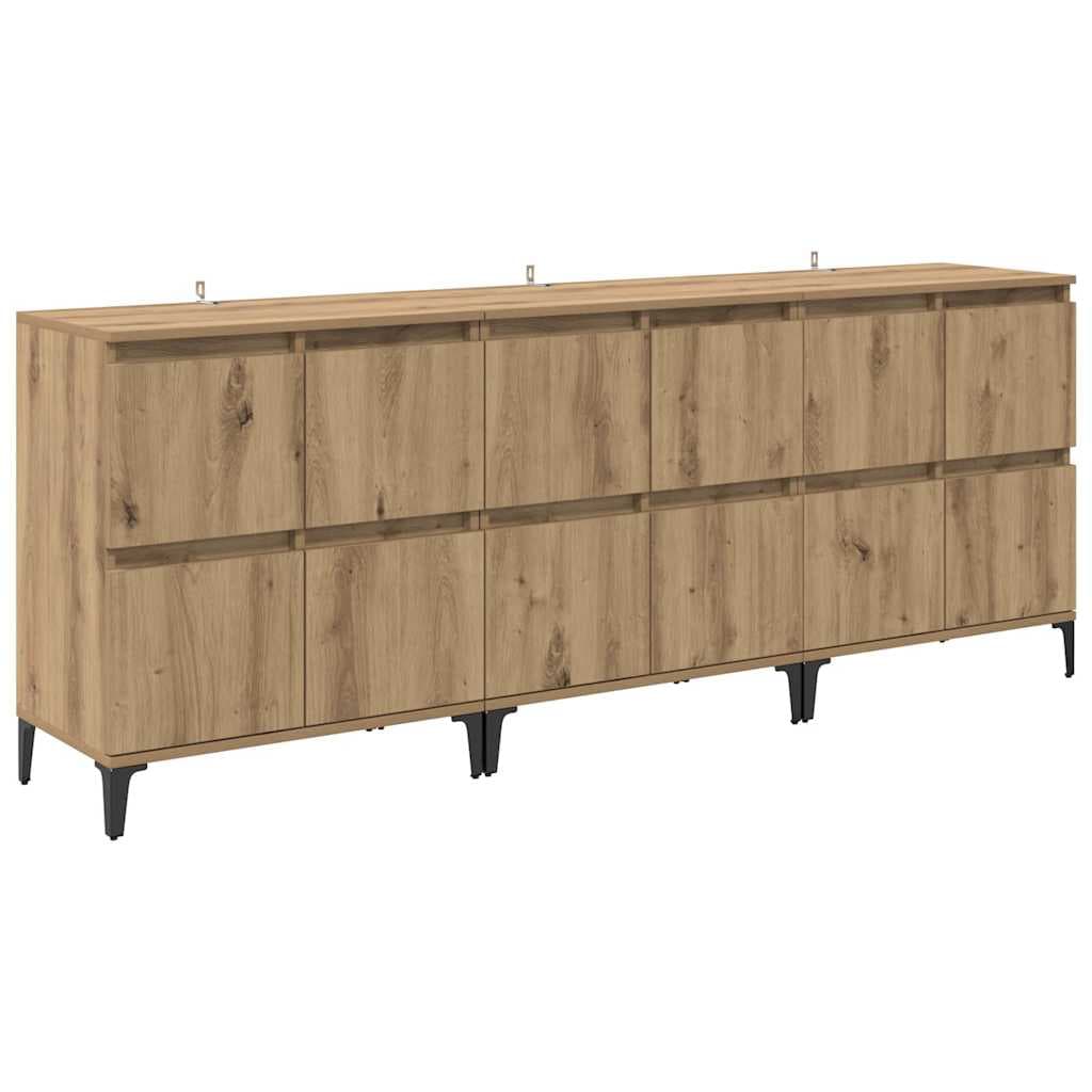 vidaXL Aparadores 3 pcs Carvalho Artesanal 60 x 35 x 70 cm