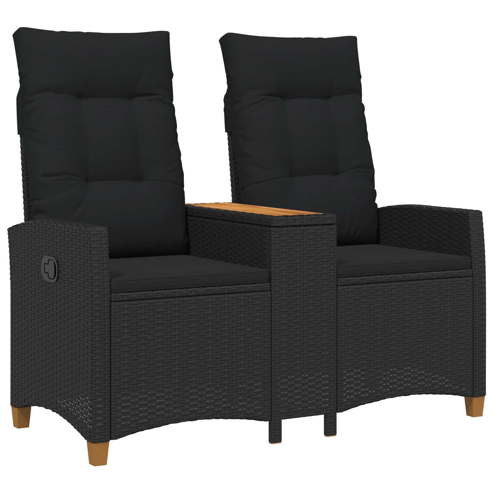 vidaXL Banco reclinável com mesa Preto 126 x 65 x 112 cm vime PE