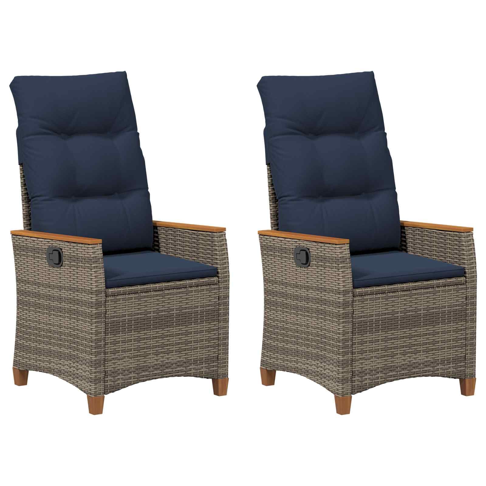 vidaXL Cadeira de Jardim Reclinável 2 pcs Cinza e Azul Marinho vime PE