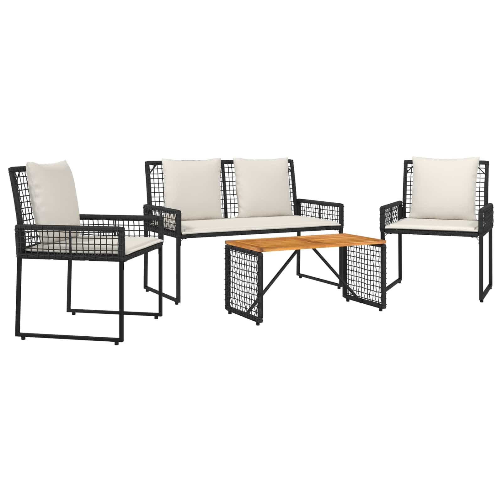 vidaXL Conjunto de Móveis para Exterior 4 pcs Preto e Branco Creme