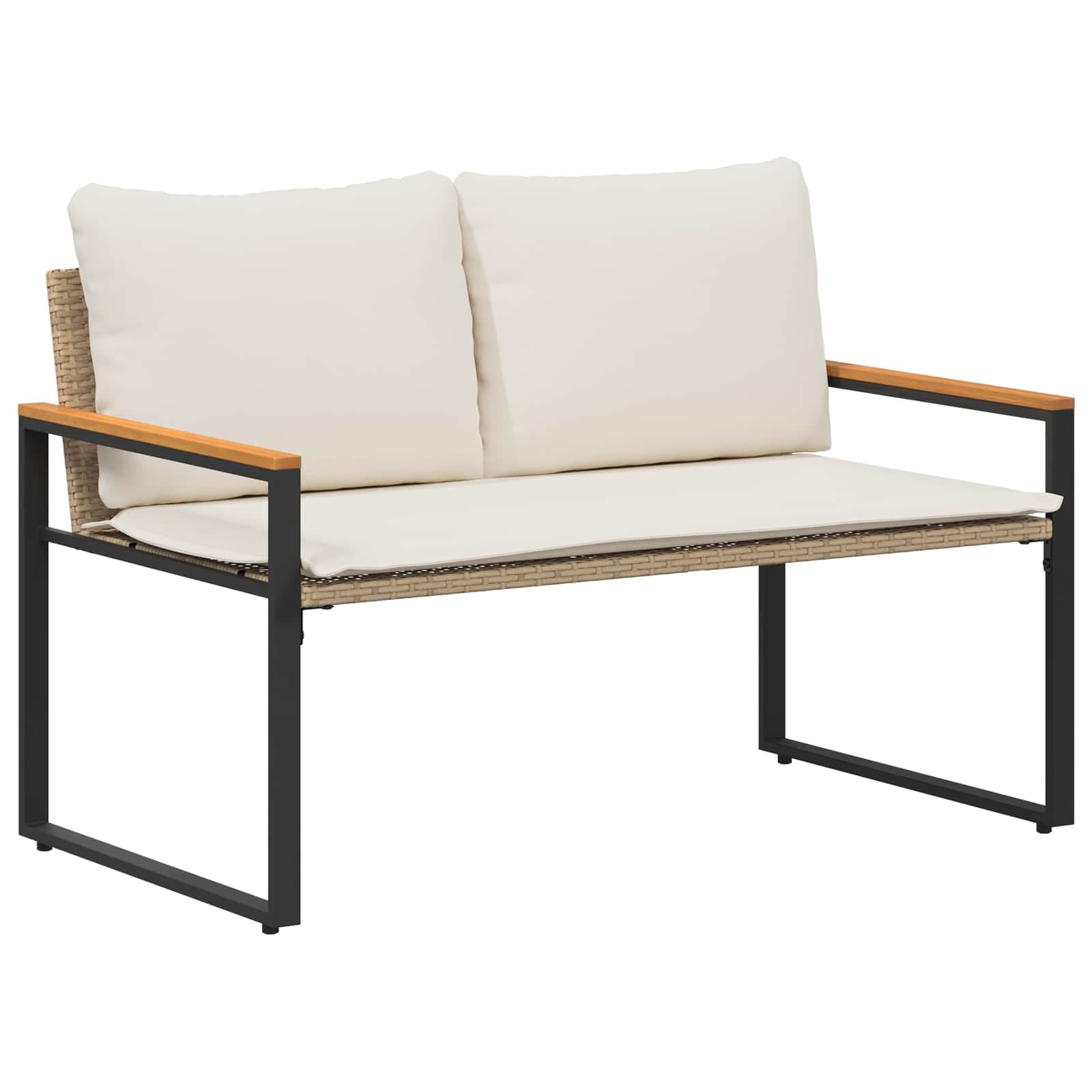 vidaXL banco com almofada Bege e Branco Creme 115 x 65 x 72 cm Vime