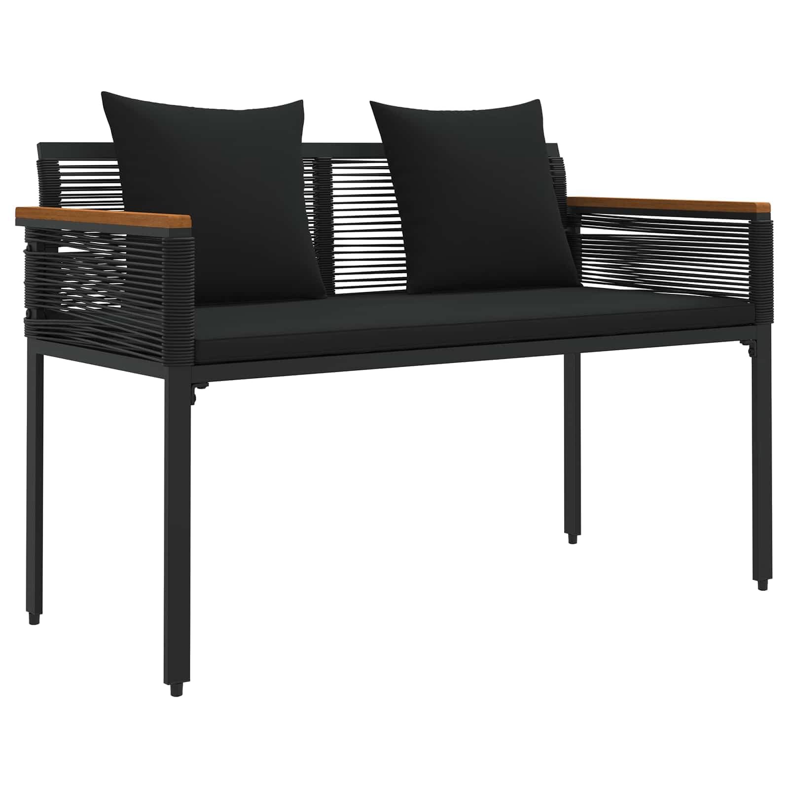 vidaXL Banco de exterior com almofada Preto 117 x 54 x 74.5 cm vime PE