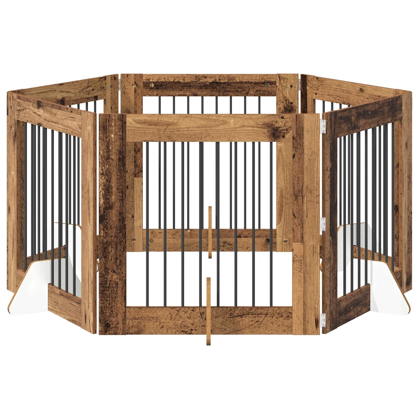 vidaXL Portão de Cão com Suportes 6 pcs Madeira antiga 80 x 80 cm