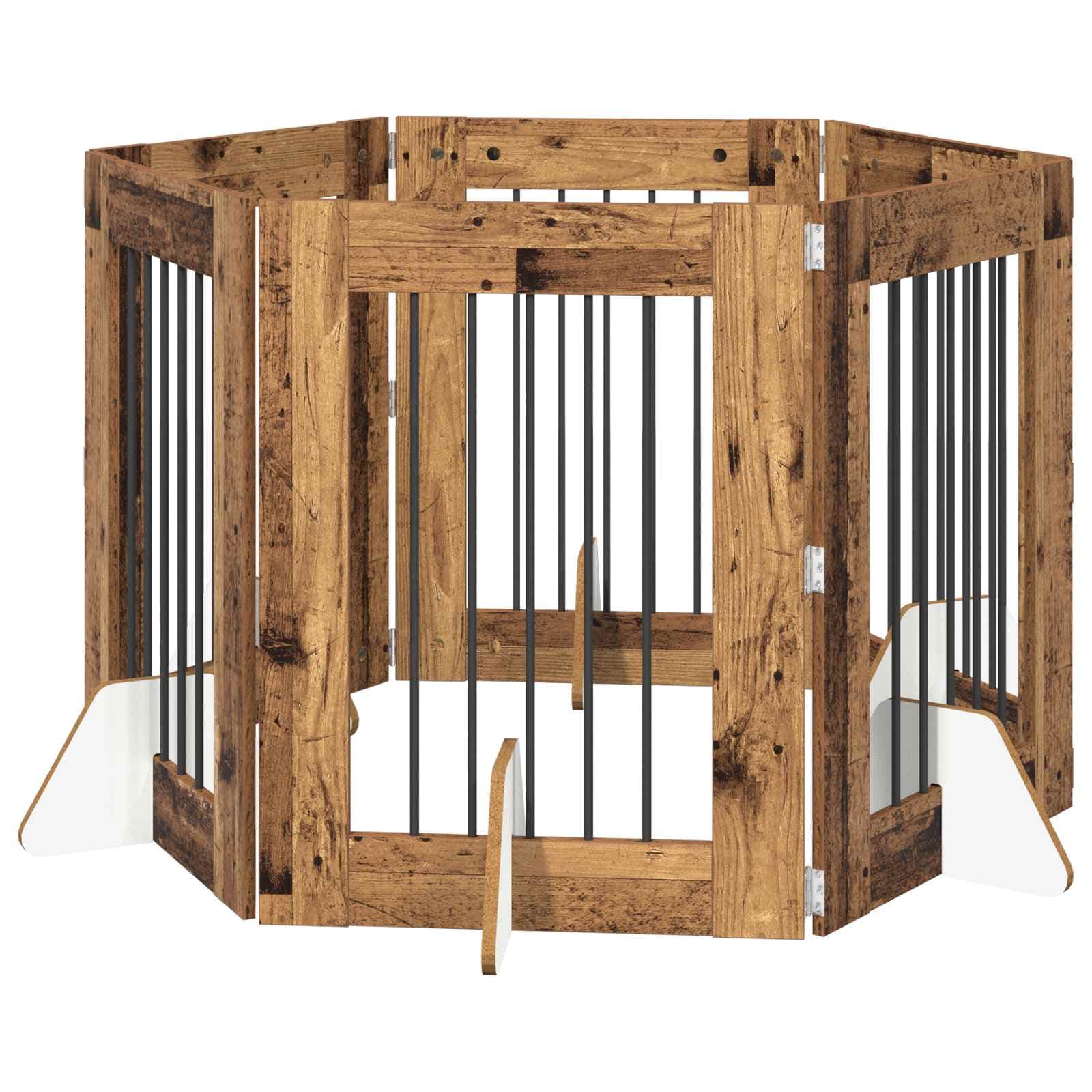 vidaXL Portão de Cão com Suportes 6 pcs Madeira antiga 60 x 80 cm