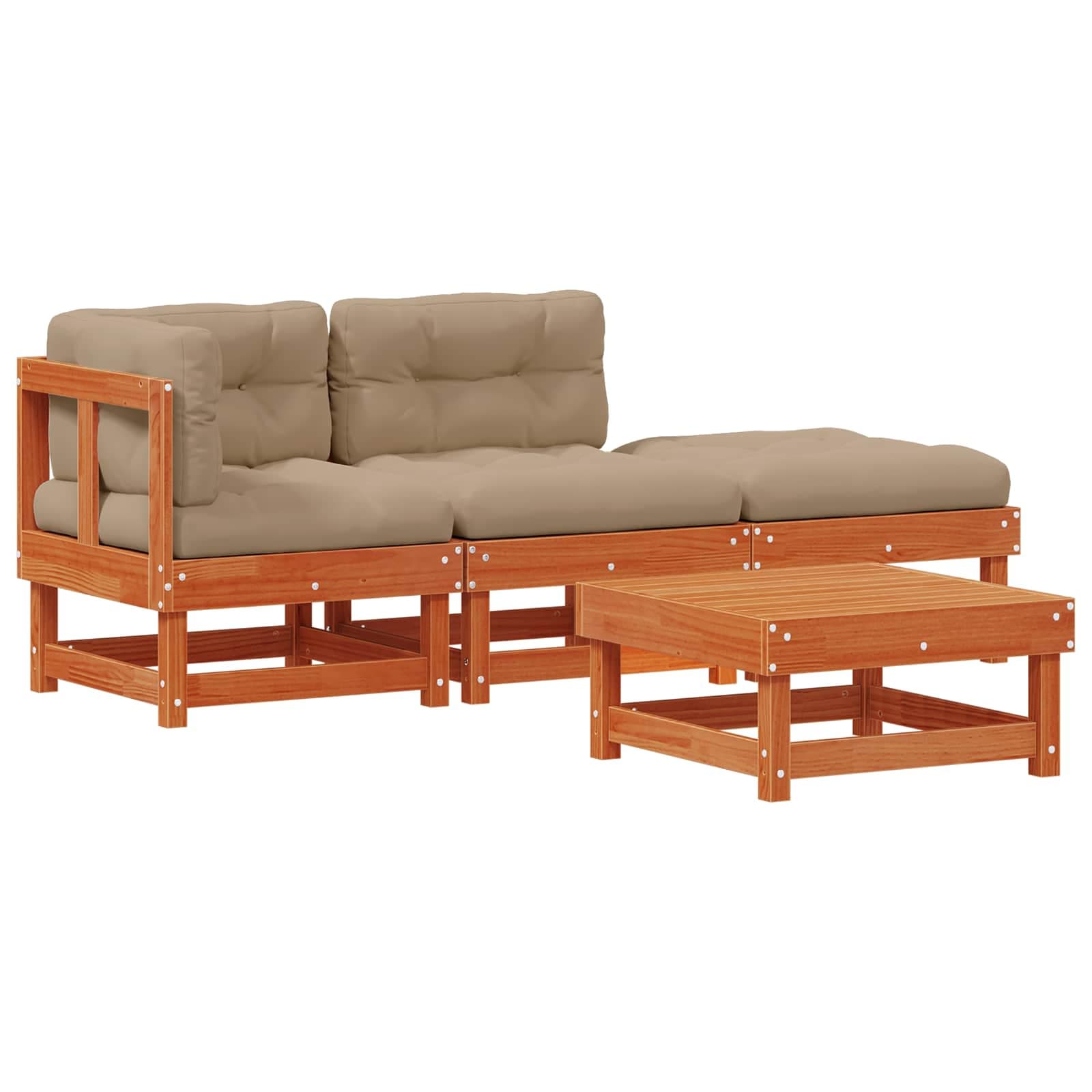 vidaXL Conjunto de Lounge de Jardim 4 pcs Castanho Encerado