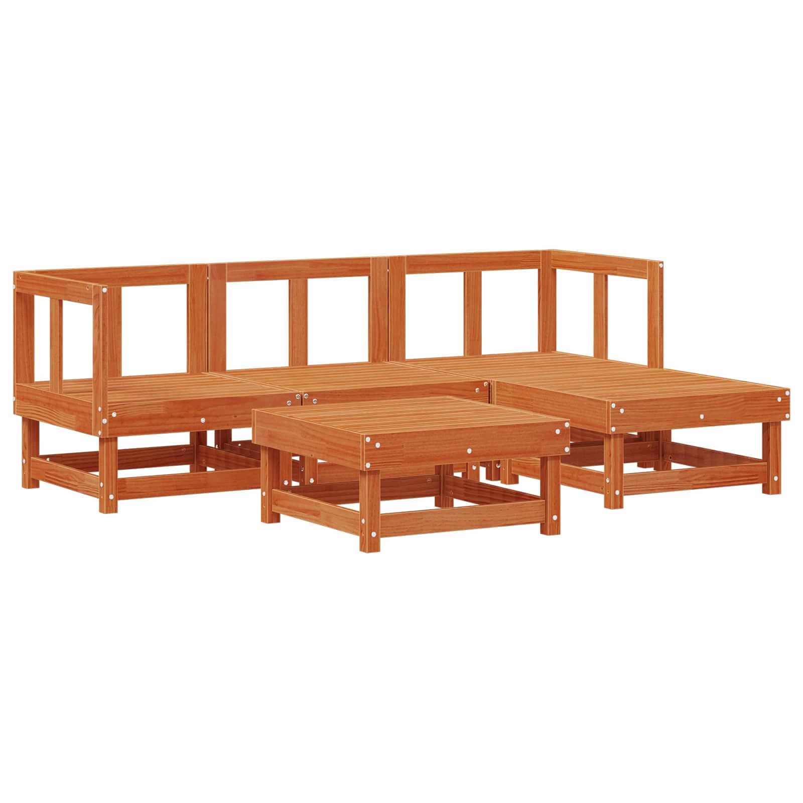 vidaXL Conjunto de Lounge de Jardim 5 Peças Castanho Cera - 2531745292