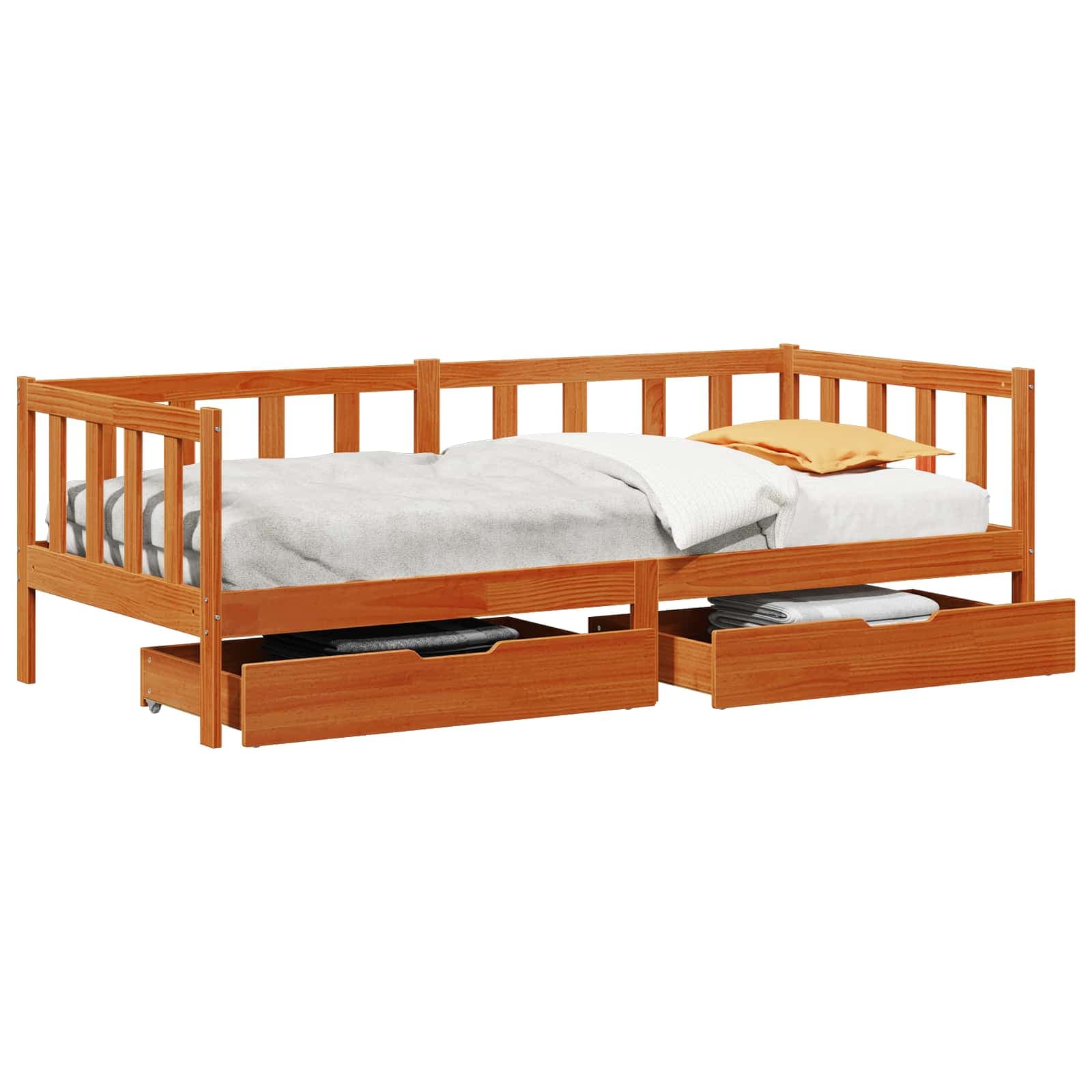 vidaXL Sofá-camas com gaveta 3 pcs Marrom Cera Madeira de Pinho Sólido