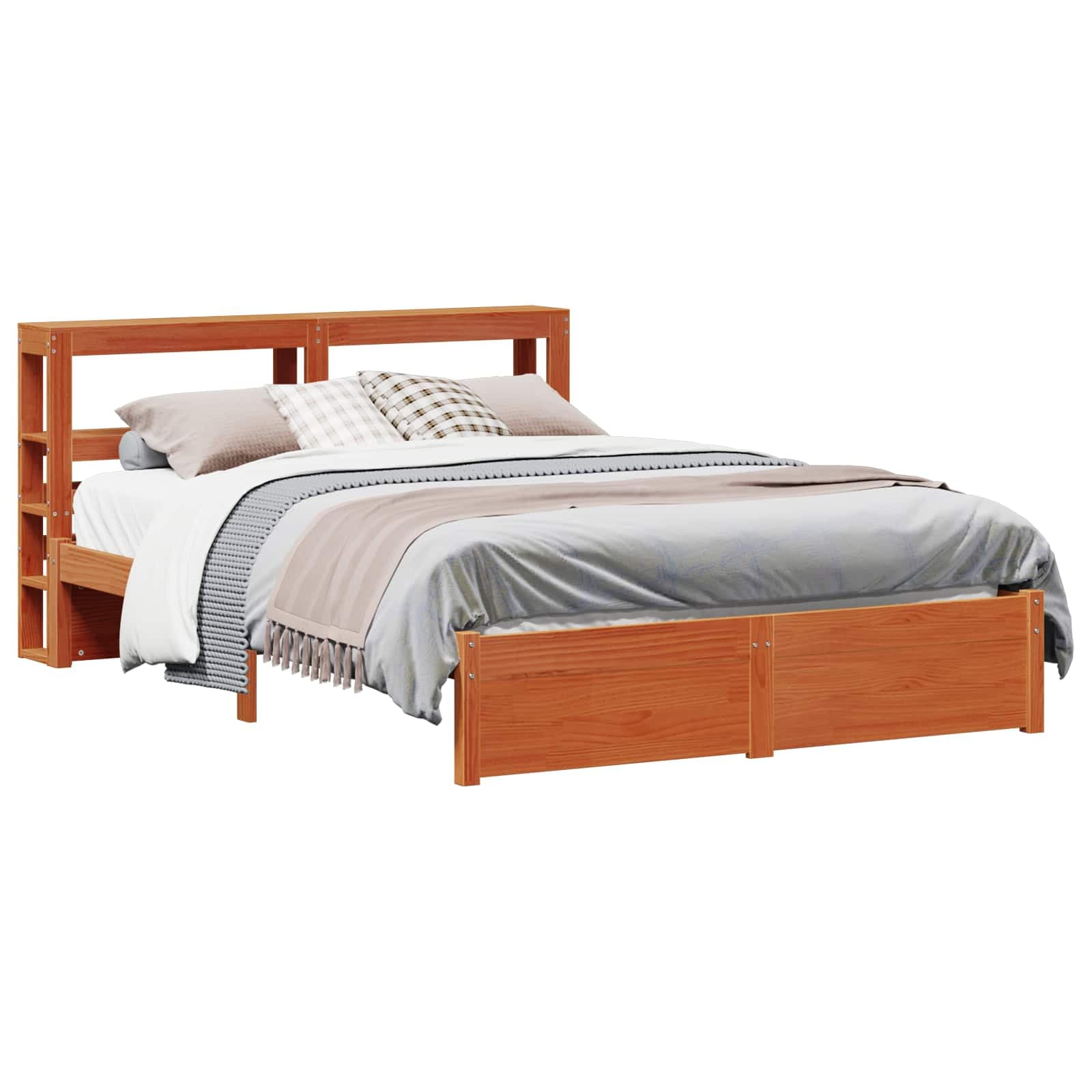 vidaXL Estrutura da Cama com cabeceira Marrom Cera 150 x 200 cm