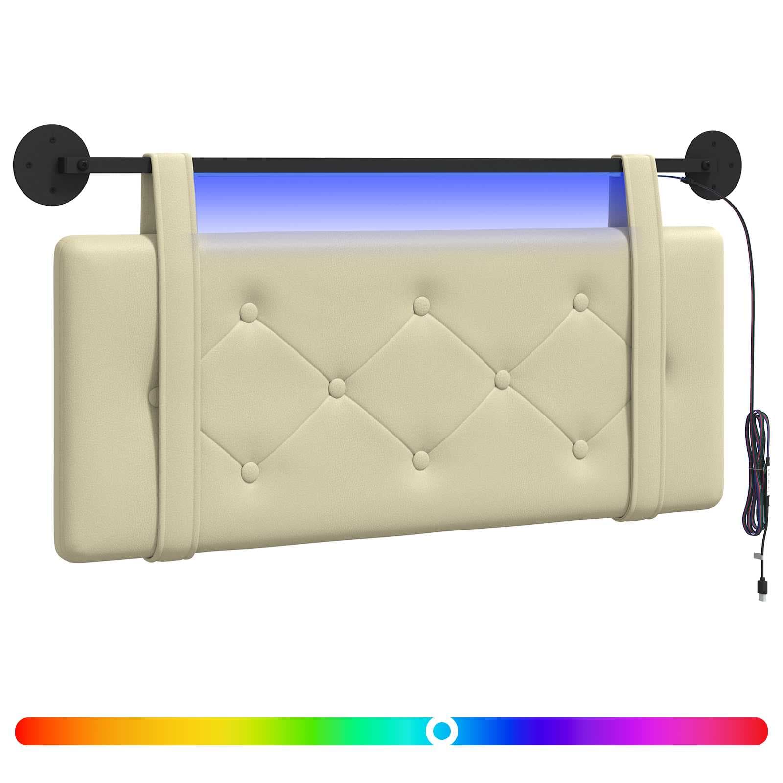 vidaXL Cabeceira suspensa Com luz LED Creme Couro Sintético