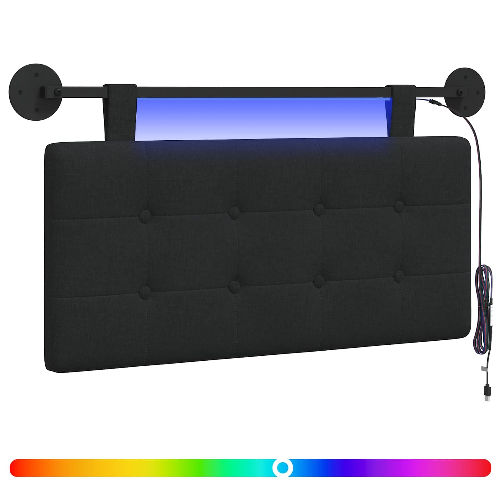vidaXL Cabeceira suspensa Com luz LED Preto Tecido