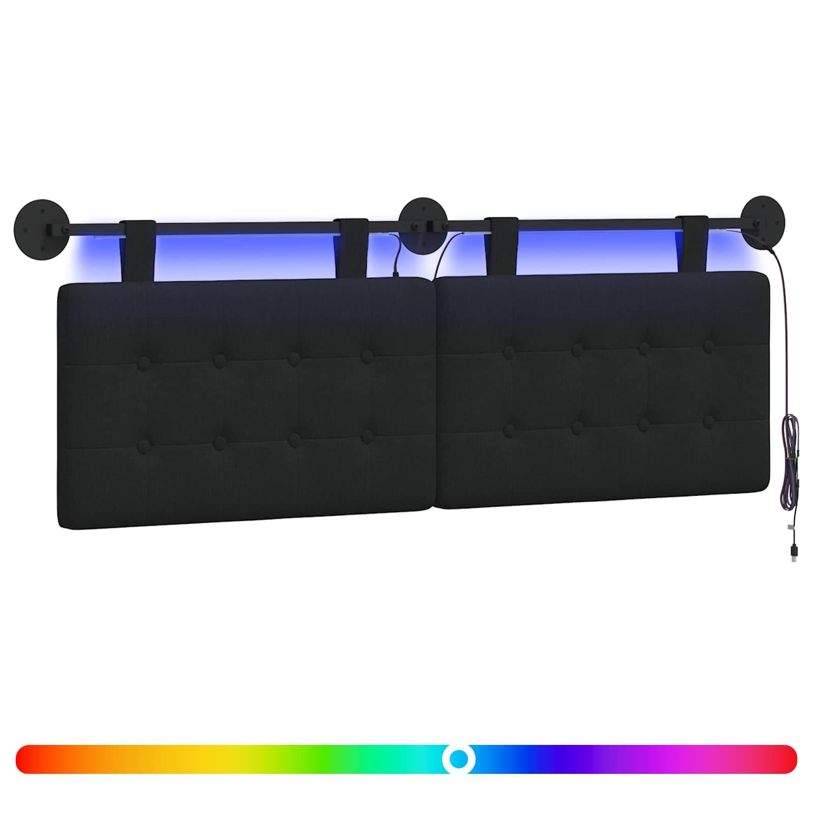 vidaXL Cabeceira suspensa Com luz LED Preto Tecido