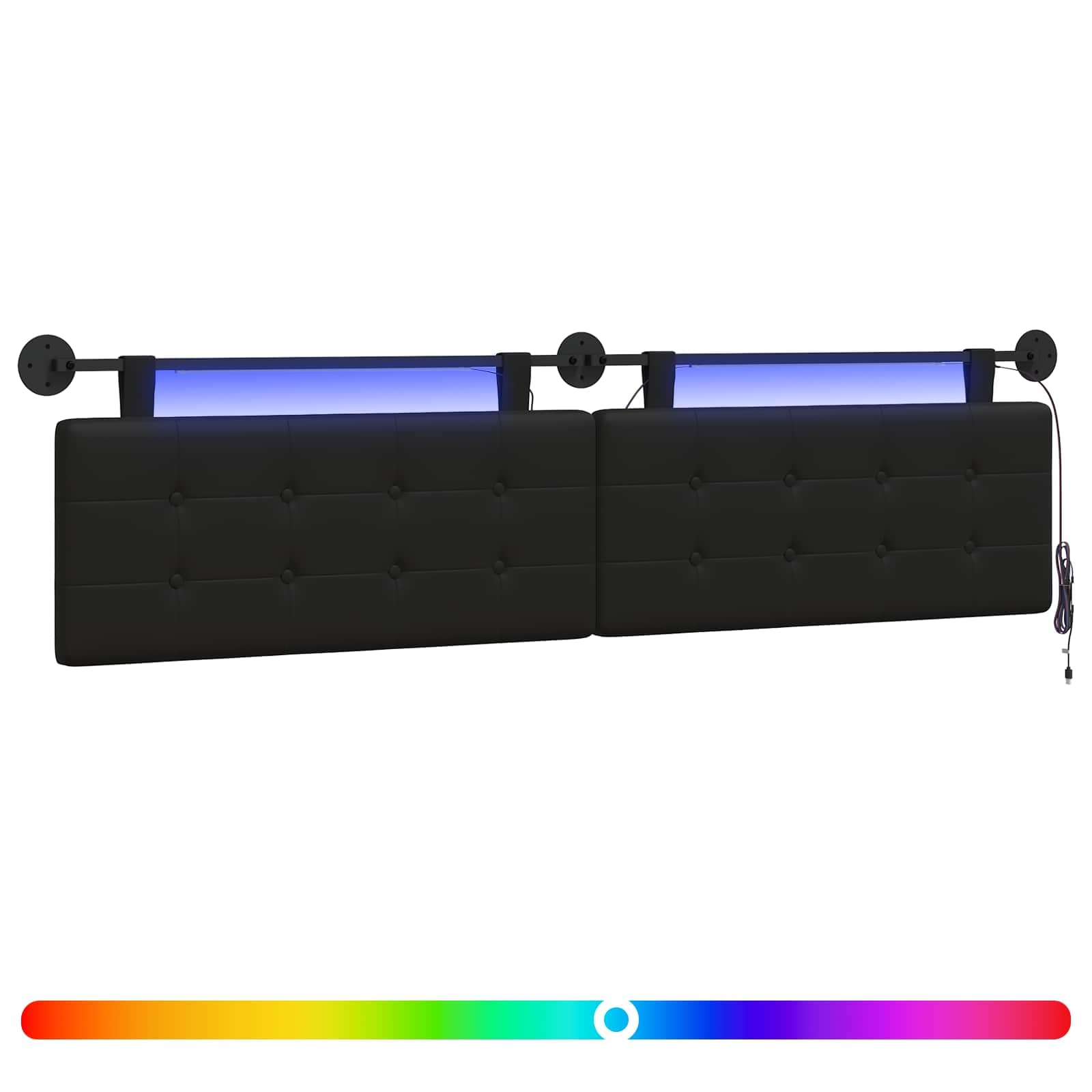 vidaXL Cabeceira suspensa Com luz LED Preto Couro Sintético