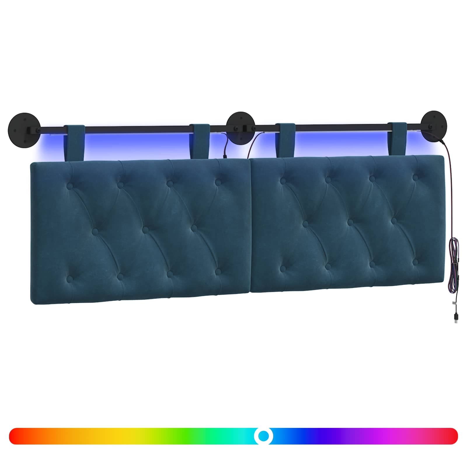 vidaXL Cabeceira suspensa Com luz LED Azul Veludo