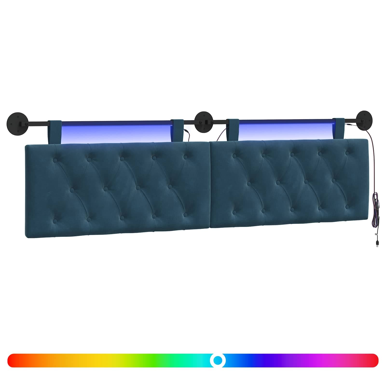 vidaXL Cabeceira suspensa Com luz LED Azul Veludo
