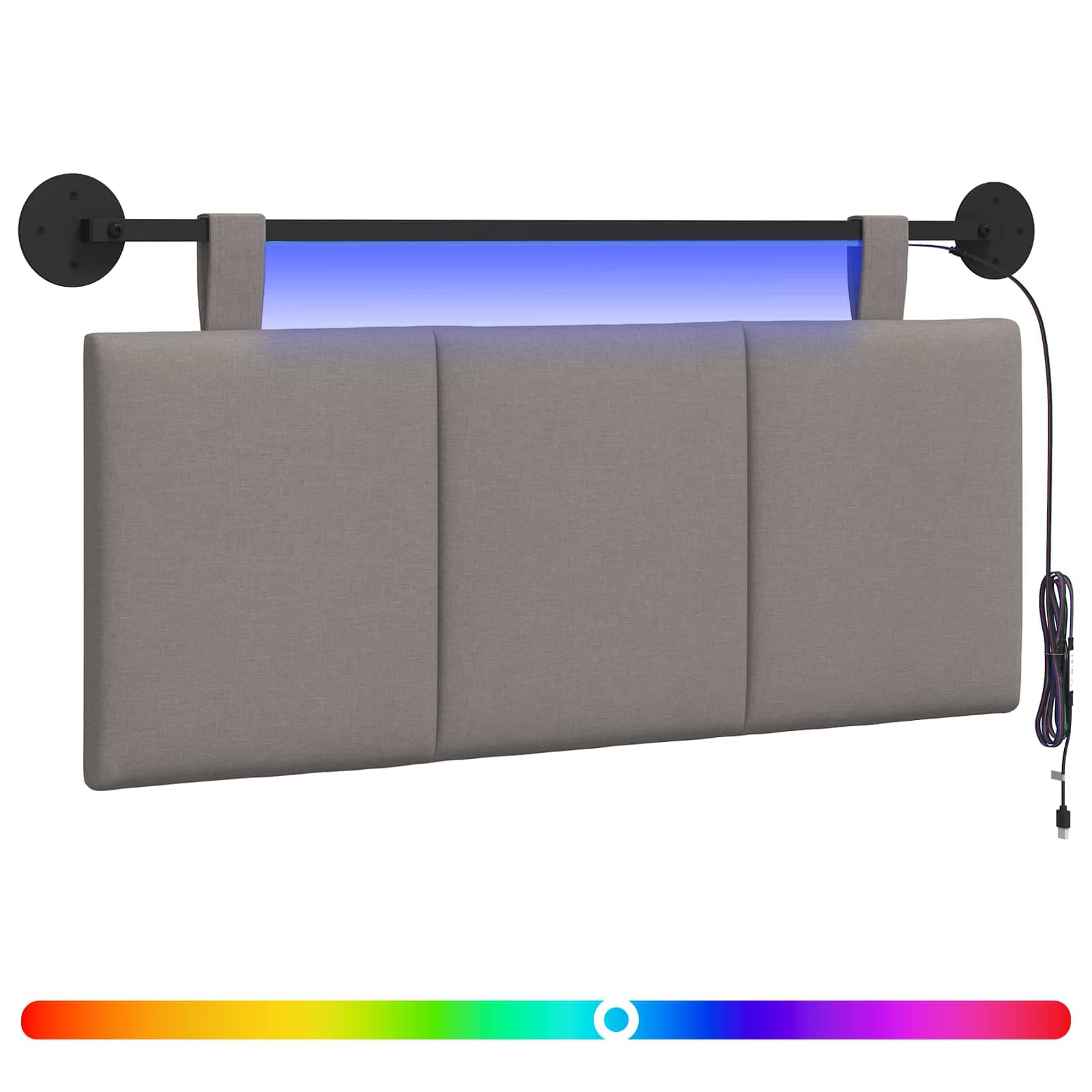 vidaXL Cabeceira suspensa Com luz LED Cinzento-acastanhado Tecido