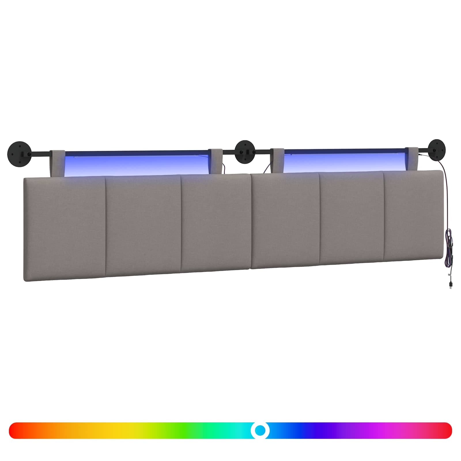 vidaXL Cabeceira suspensa Com luz LED Cinzento-acastanhado Tecido
