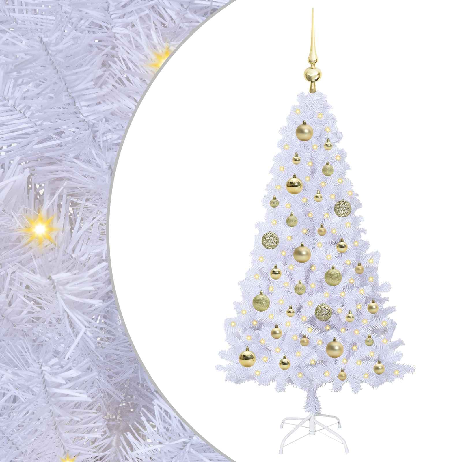 vidaXL Árvore de Natal Artificial com 150 Leds Branco 120 cm Pvc e Aço - 1986816842
