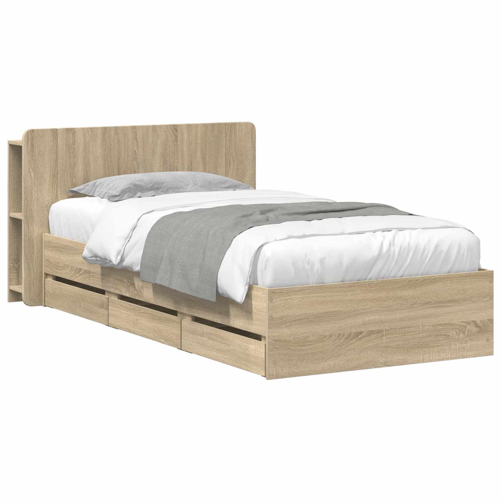 vidaXL Estrutura de Cama com Armazenamento Carvalho Sonoma 75 x 190 cm