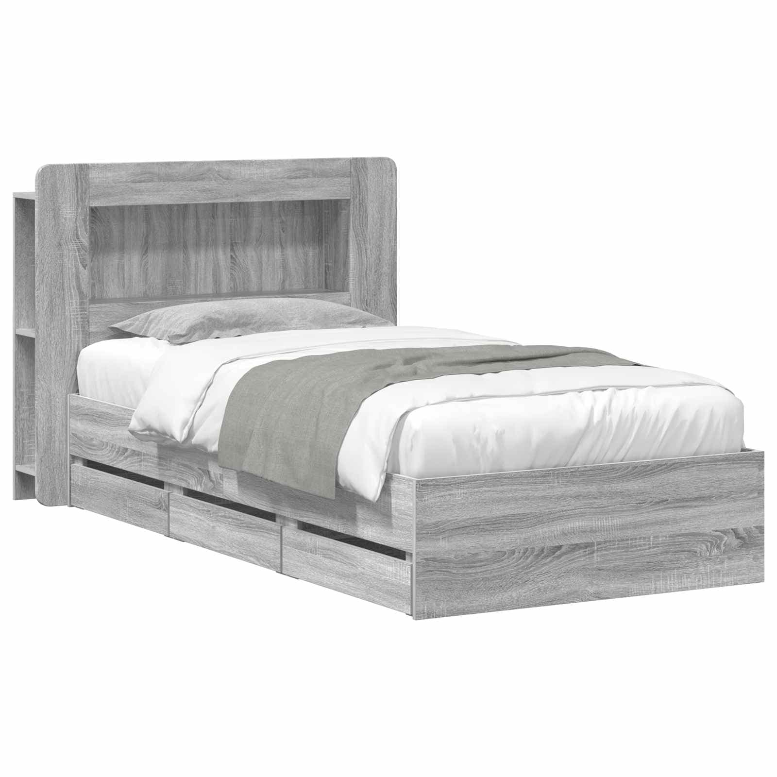 vidaXL Estrutura de Cama com Armazenamento Sonoma cinzento 75 x 190 cm